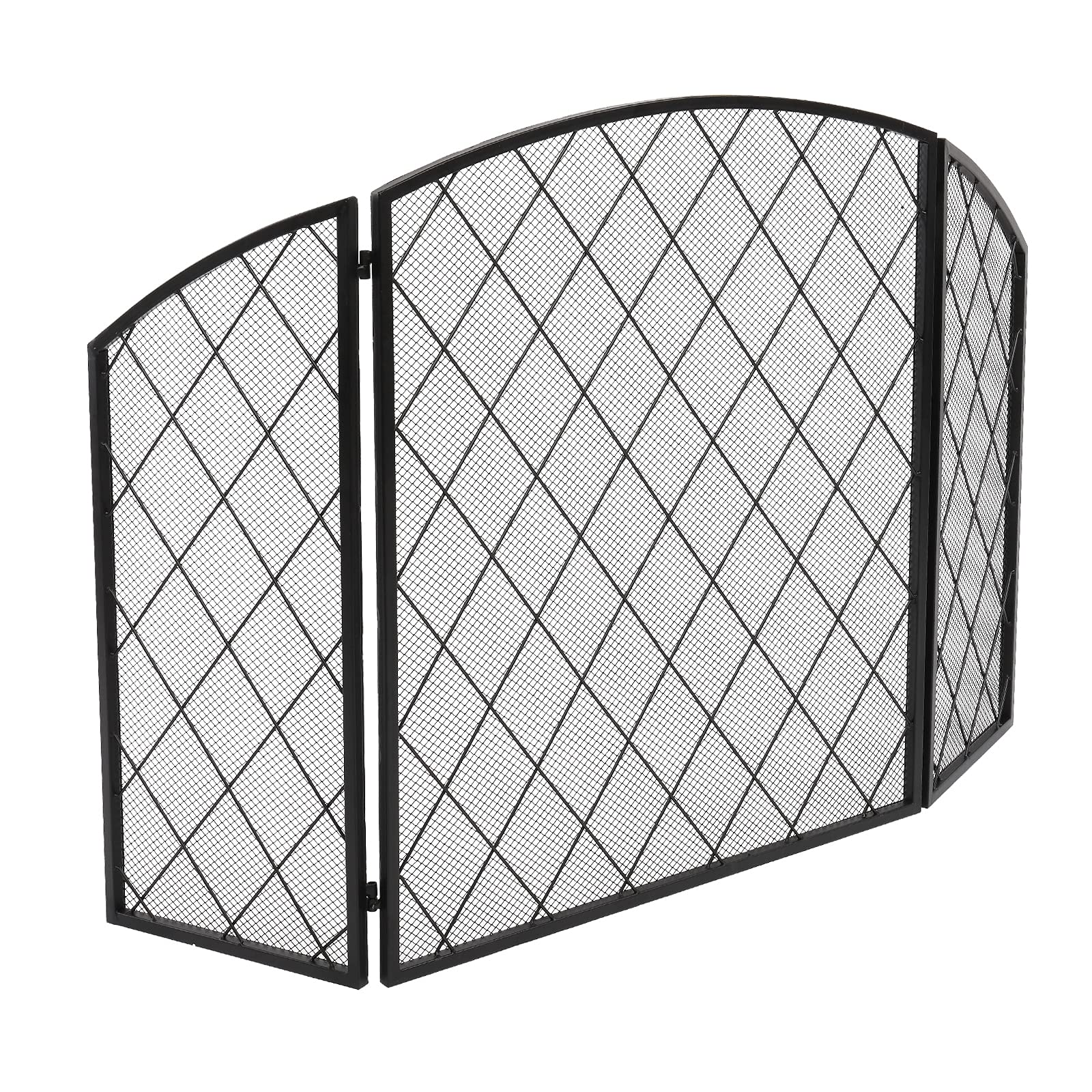 Schermi per Caminetti di Guardia Schermo Camino Tri-Fold Arc Top Thin Line Diamond Grid Decorative Iron 128x77x 1CM.Dimensione dispiegata Accessori per Caminetti in Rete Decorativa