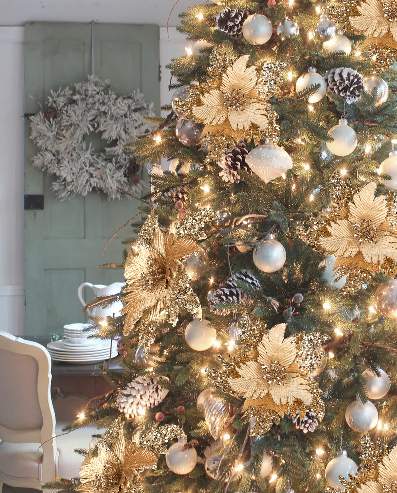 Amazon.co.jp: 6個 10インチ クリスマス グリッター ポインセチア  