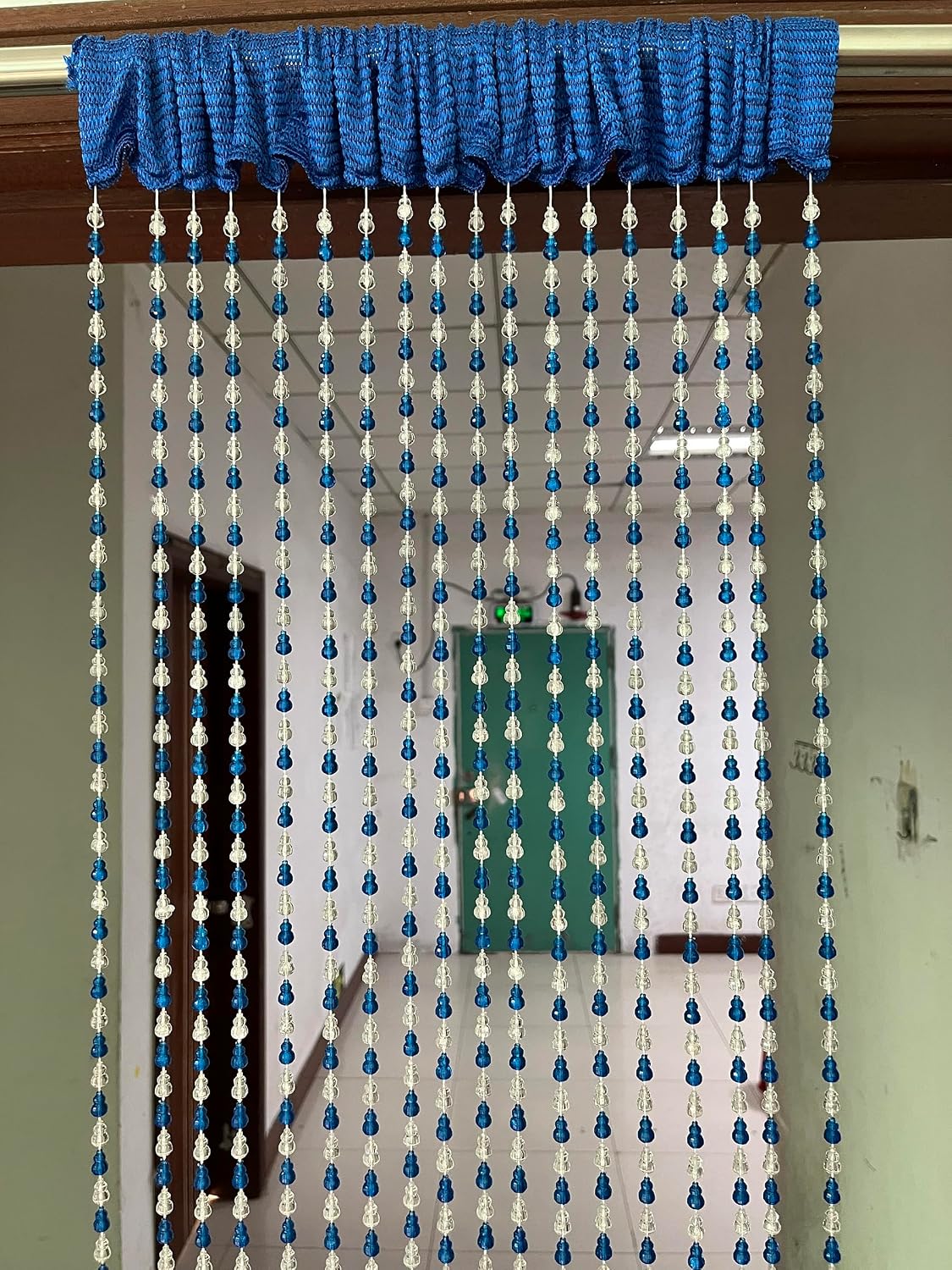 ZiDeTang 18 Rows Acrylic Calabash Door Beaded Curtain Home Décor String Doorway Room Divider Tassel Window Blind Screen Panel for Wedding café Office (39.3" x 76.7",Dark Blue)