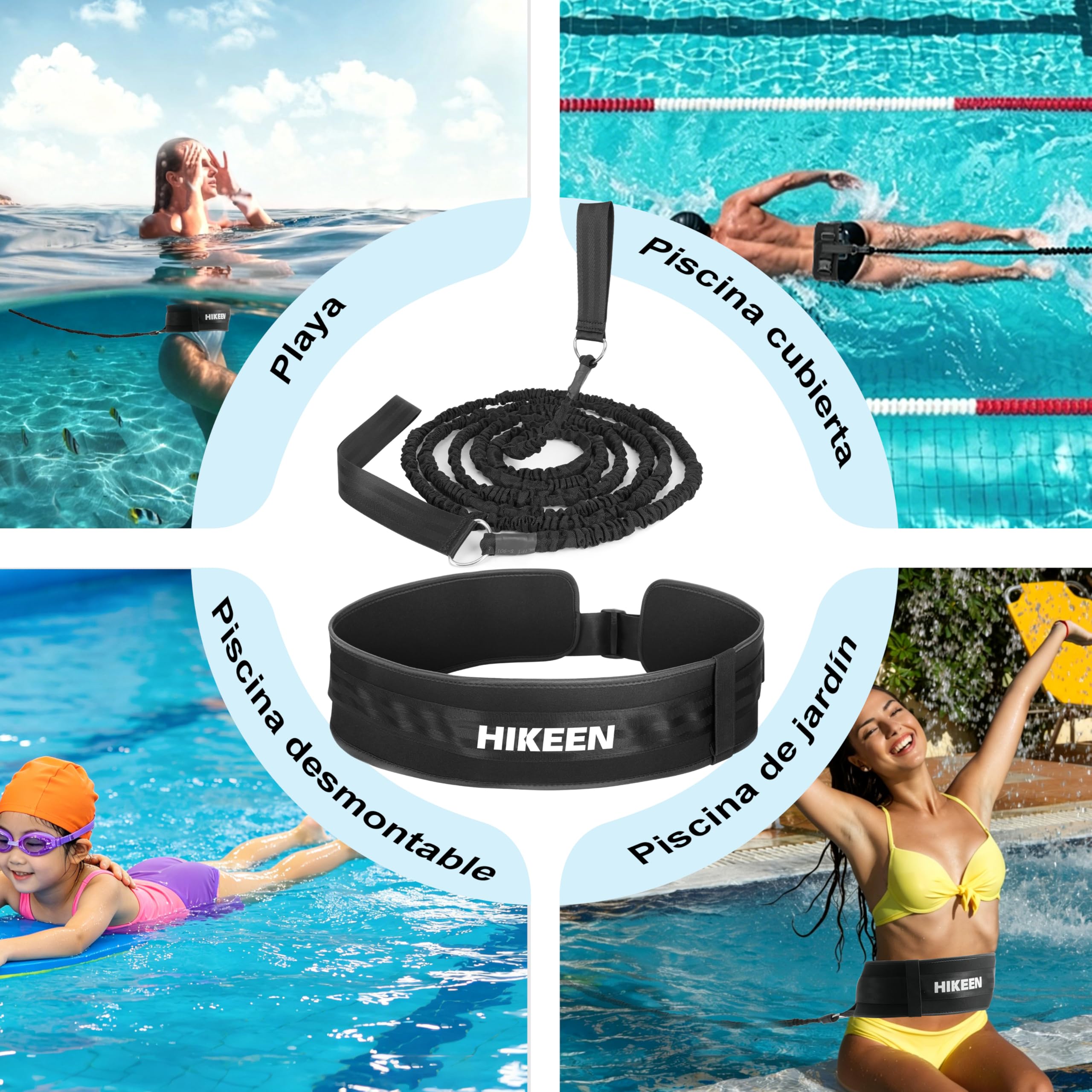 Boosteady Cinturon Natacion Ajustable Ancho y Grueso: Accesorios Piscina Cinturón Natación Estática 4M para Adultos Adolescentes, Cinta para Nadar en Piscina para Elastico Natacion Estatica