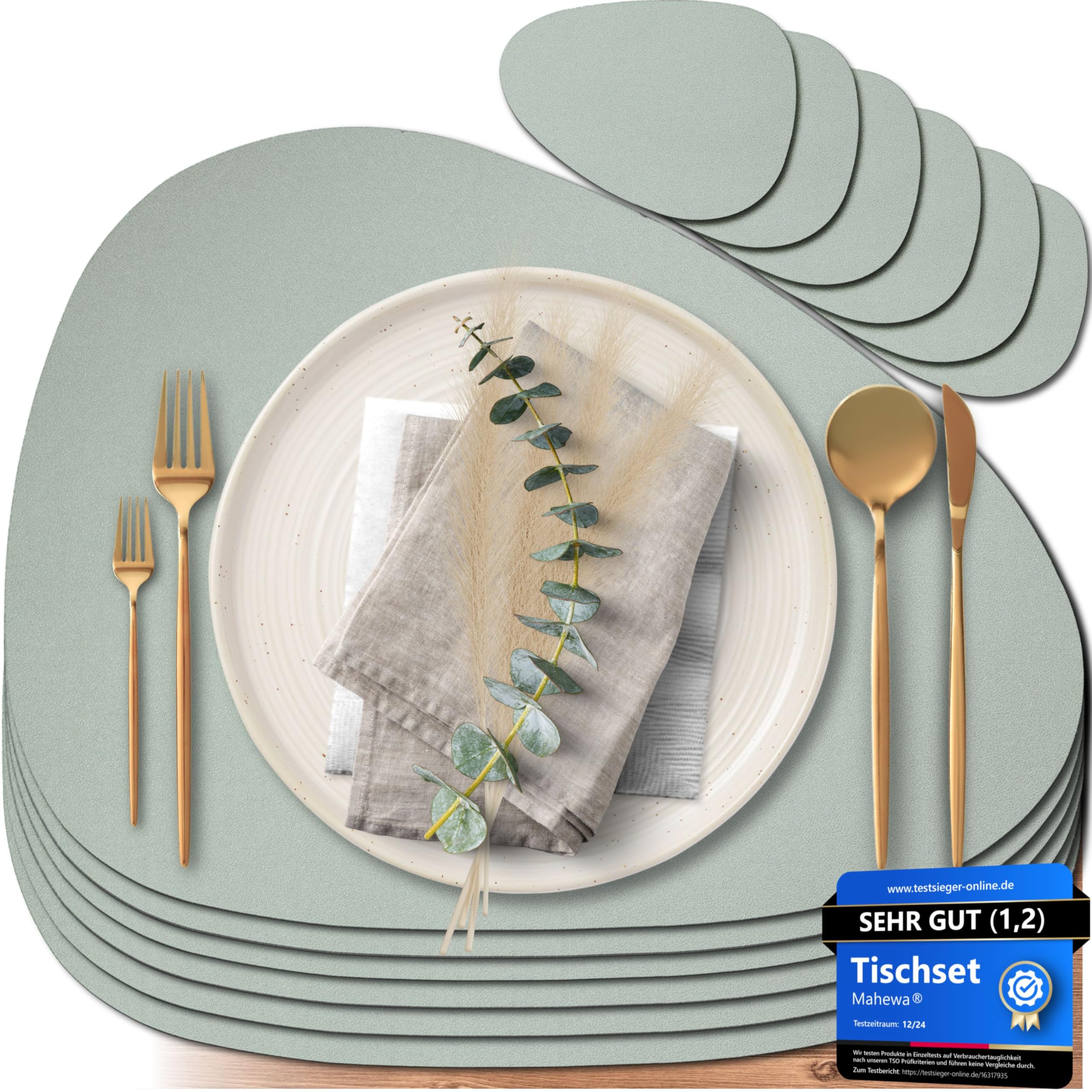 Placemat, rond, afwasbaar, placemats, leer, 4 sets PU-kunstleer