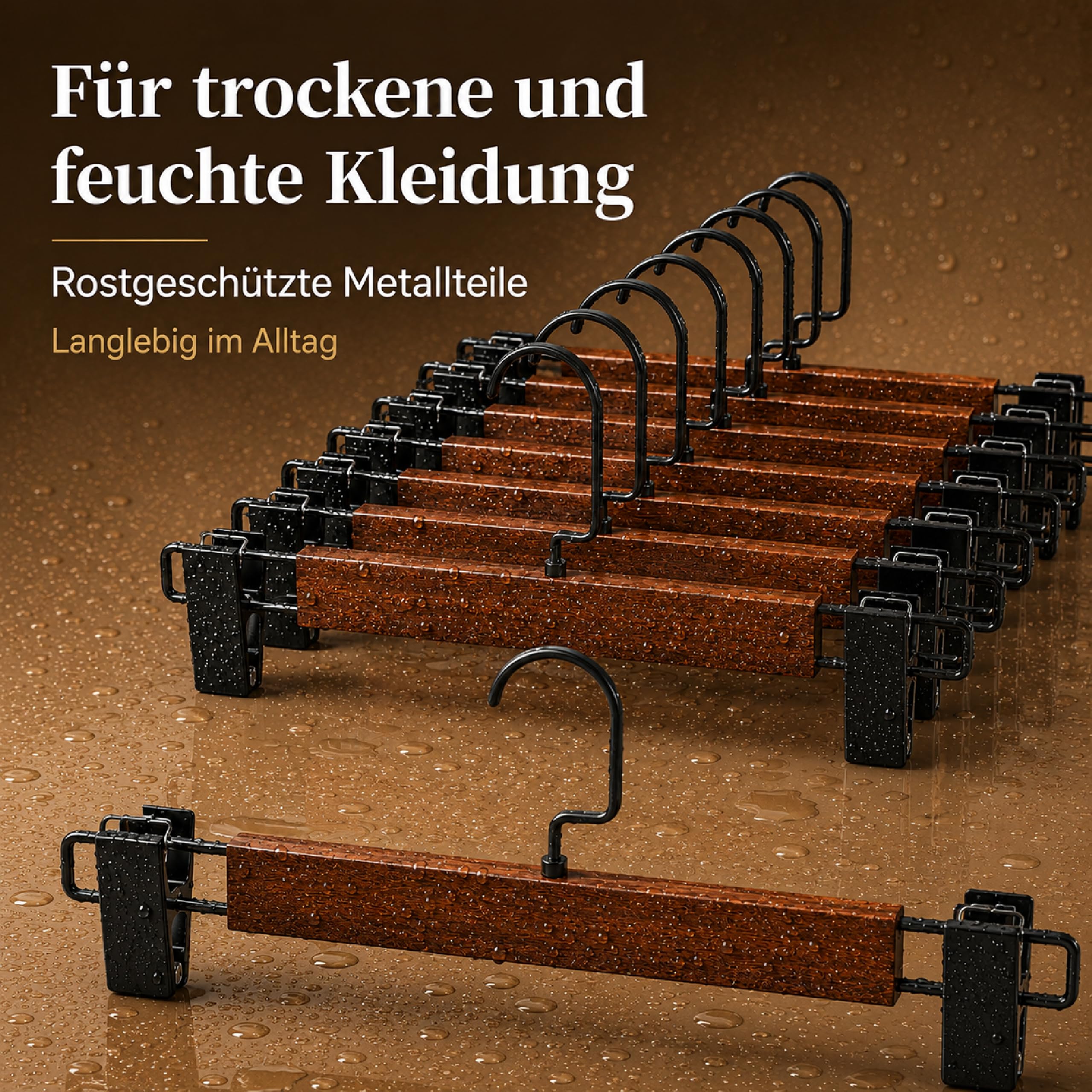 30 Stück Hosenbügel Holz mit Verstellbaren Clips, Rockbügel Walnuss
