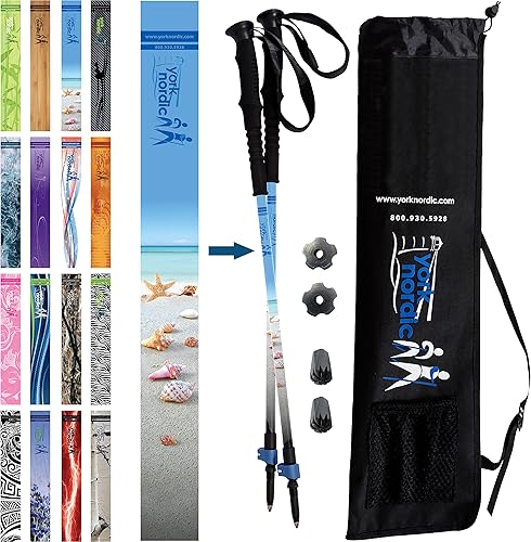 Miniatura 22 de York Nordic Bastones de senderismo y senderismo – Puños de espuma con correa nórdica – Ligeros, ajustables e ideales para el equilibrio – 2 piezas