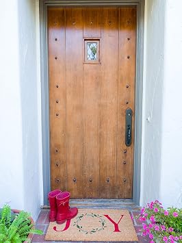 KAF Home Holiday Coir Doormat with Heavy-Duty, Weather Resistant, Non-Slip PVC Backing | 17 by 30 Inches, 0.6 Inch Pile Height | Perfect for Indoor and Outdoor Use (Joy Wreath)