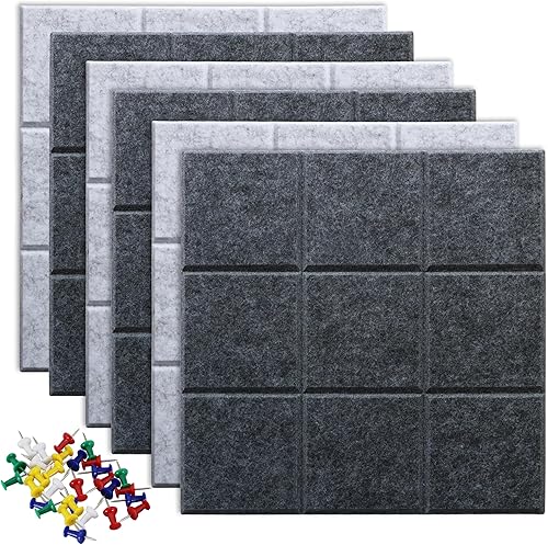 Miniatura 1 de Azulejos de fieltro grandes de 11.8 x 11.8 pulgadas para pared con 30 pasadores, paquete de 6 tableros de anuncios para oficina en casa, cocina,