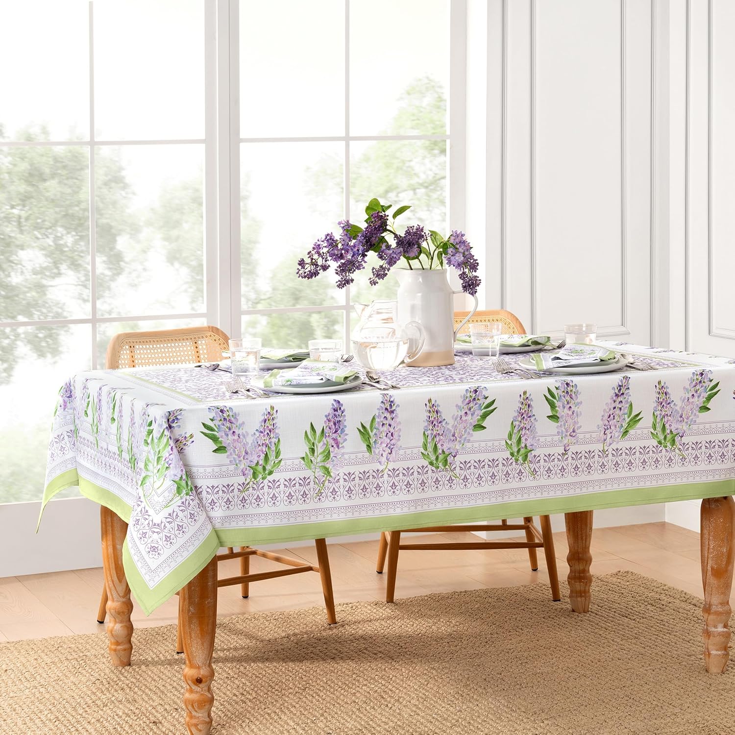 Elrene Home Fashions Lilac Garden Floral Spring/Summer Wrinkle Resistant Dining Tablecloth, 60"x120" Rectangle