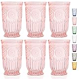 Pink Highball Glasses Set of 6 Tall Drinking Glasses 10 oz Pink Tall