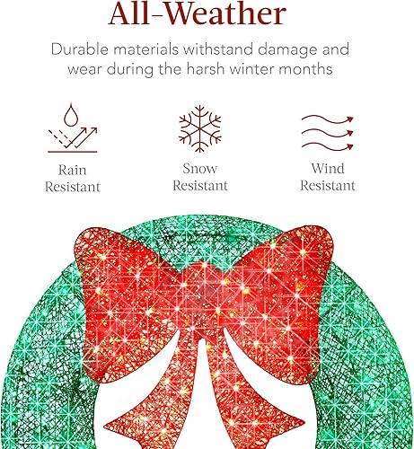 Miniatura 73 de Best Choice Products 48in Pre-Lit Outdoor Christmas Wreath Decoration, LED Metal Holiday Decor for Home w/ 140 Lights, Bow - Green/Red