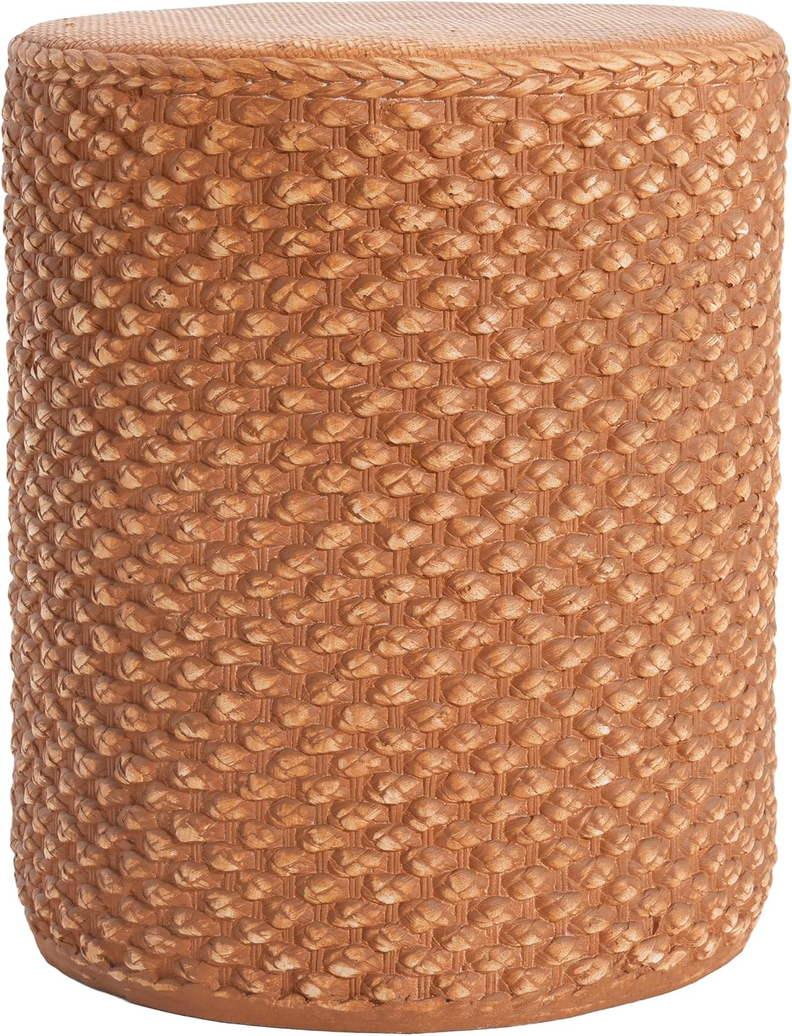 Christopher Knight Home Nataly 17.25" H Small Outdoor Side Table, Cylinder Shaped Carved Garden Stool, Lightweight Concrete End Table, Patio Decorative Home Stool for Balcony Poolside Backyard, Brown