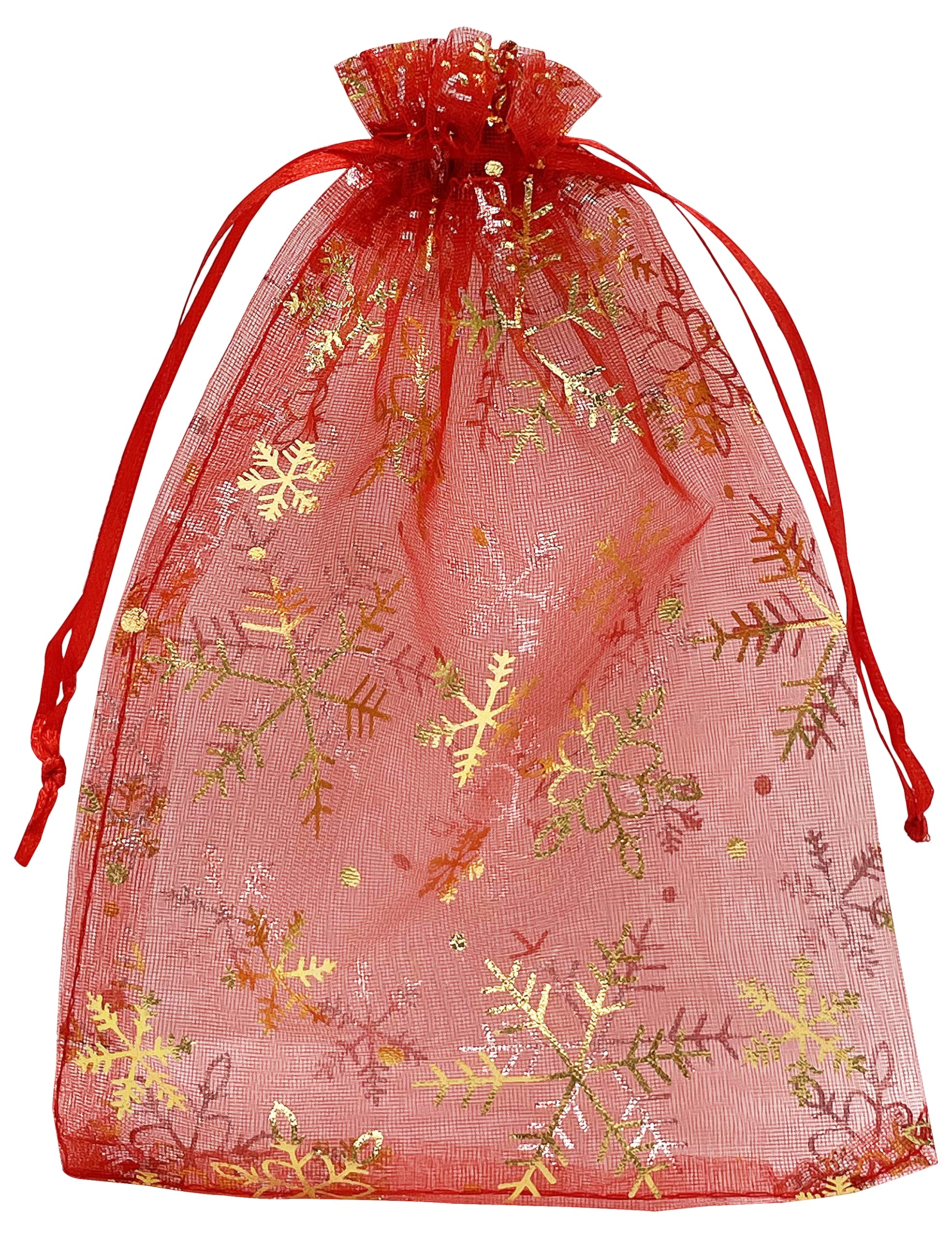 Jexila 100PCS Christmas Organza Bag 5''X7'' Red Snowflake Mesh Drawstring Jewelry Gift Bags for Xmas Wedding Party Favor Treat Bags