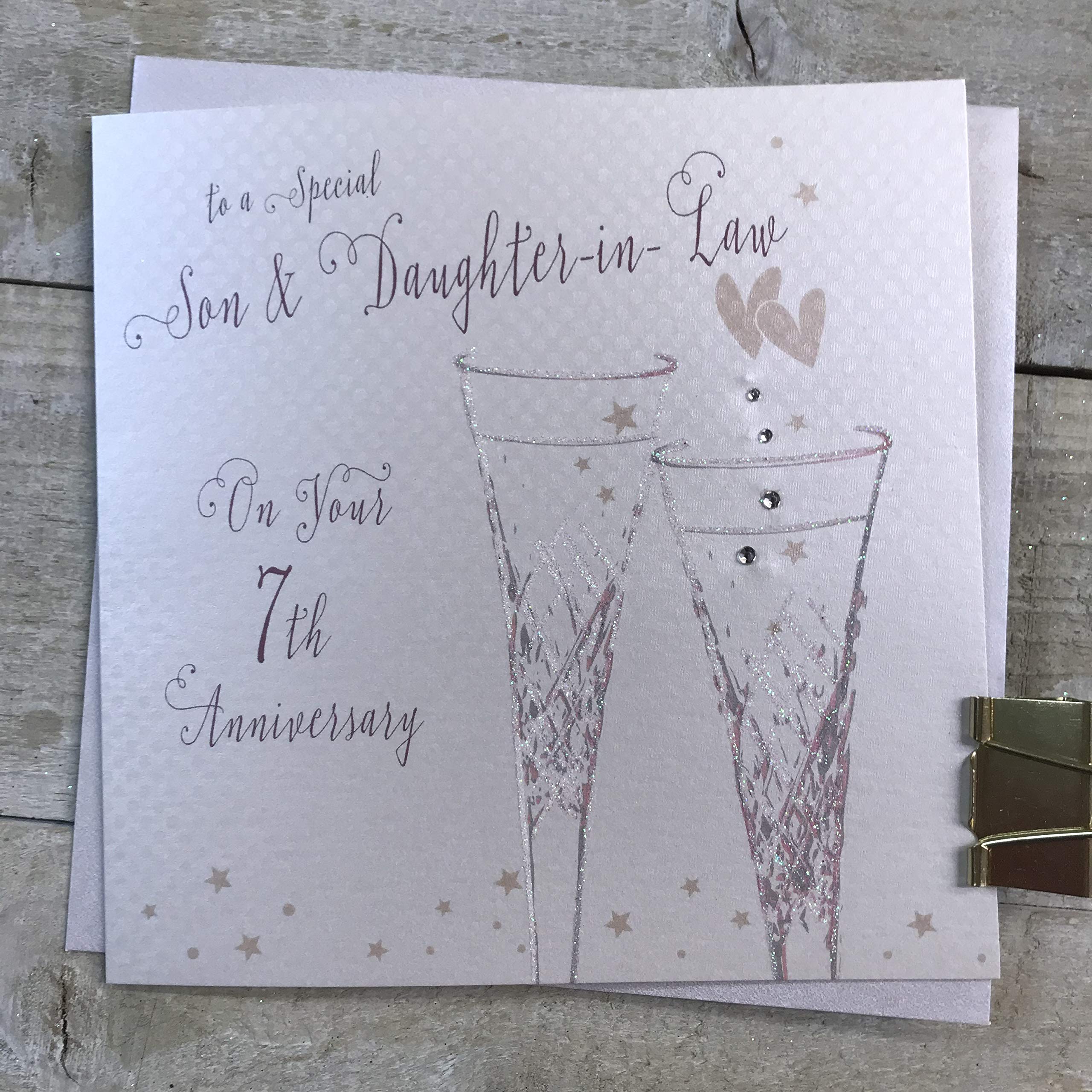 WHITE COTTON CARDS Son & Daughter in Law 7th Copper Wedding Anniversary Flutes B108-7-SD,16cm x 16cm