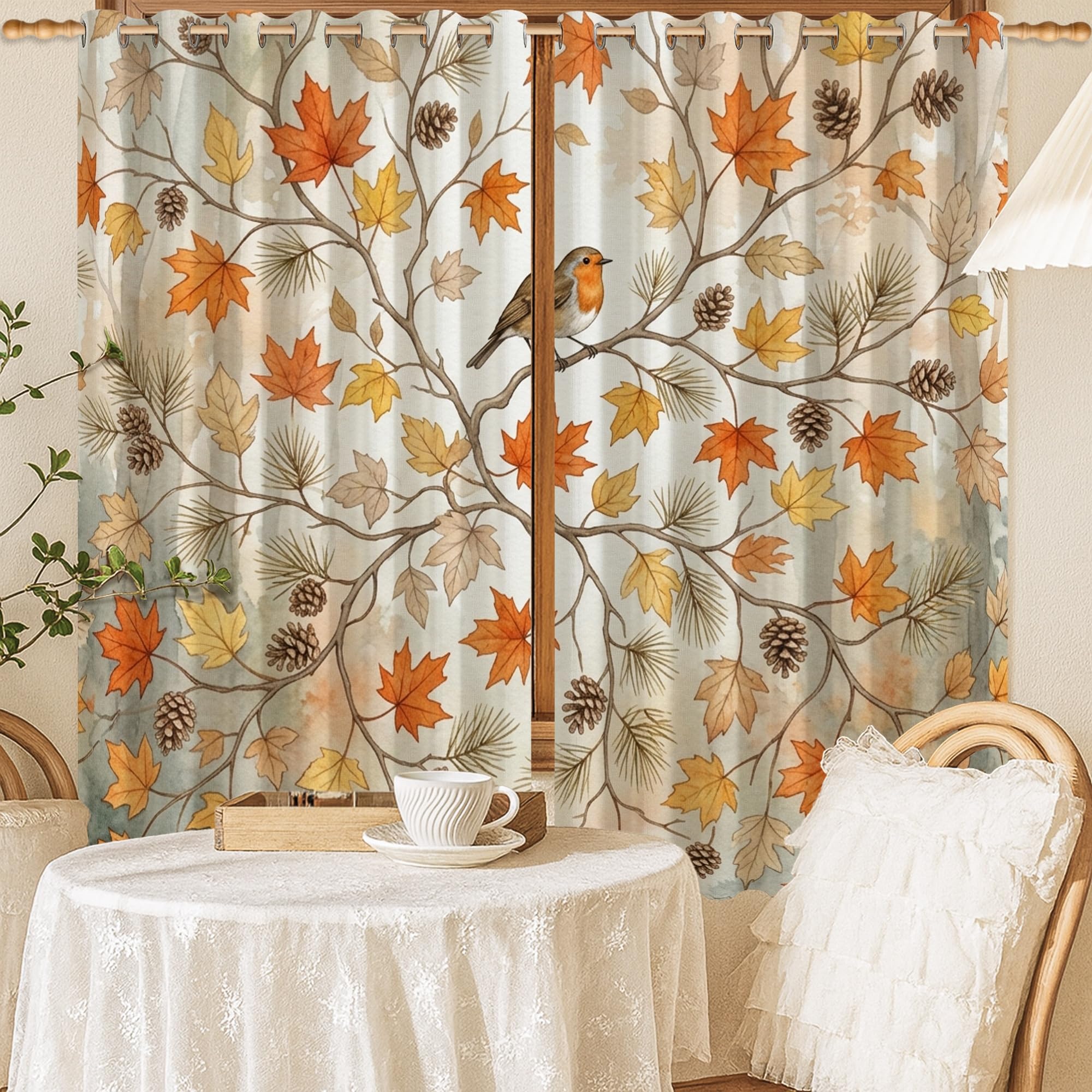 Rideaux occultants orange automne 132 x 137 cm infroissables pour salon et chambre