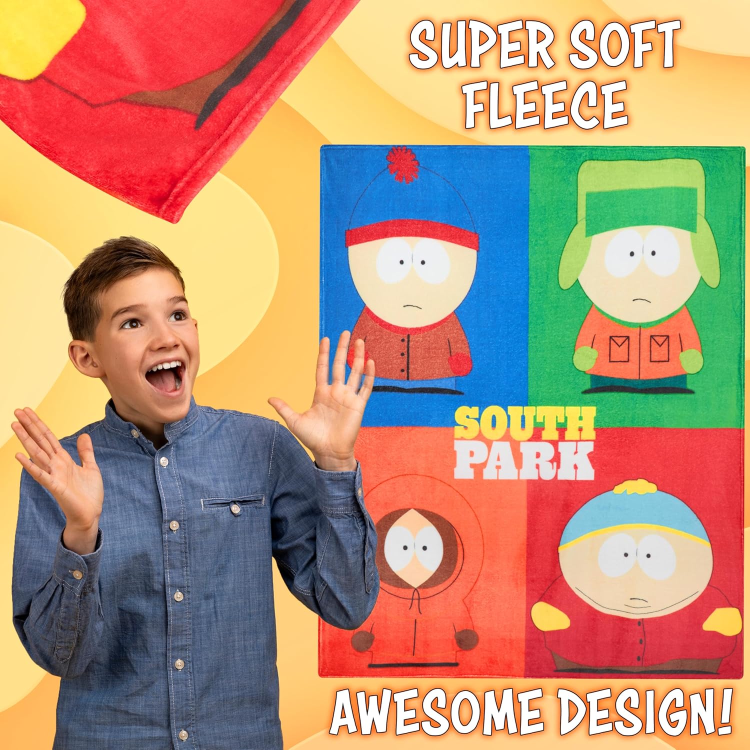 South Park Gifts for Men Teens Throw Blanket for Couch, Sofa, Bed, Soft Cozy Fleece Blankets Kenny Eric Cartman Bed Accessories Decor, 59 x 51 Inches (Multi) - Image 4