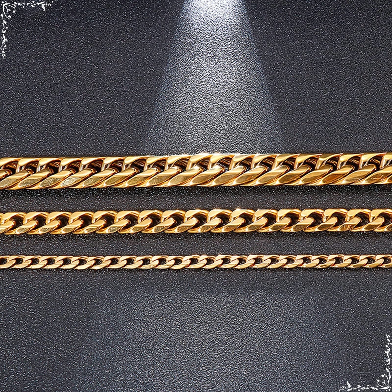 Naszyjnik z łańcuszkiem pancerka, 66–67 cm, łańcuszek 10/16/mm męski, złoty łańcuszek ze stali nierdzewnej na urodziny