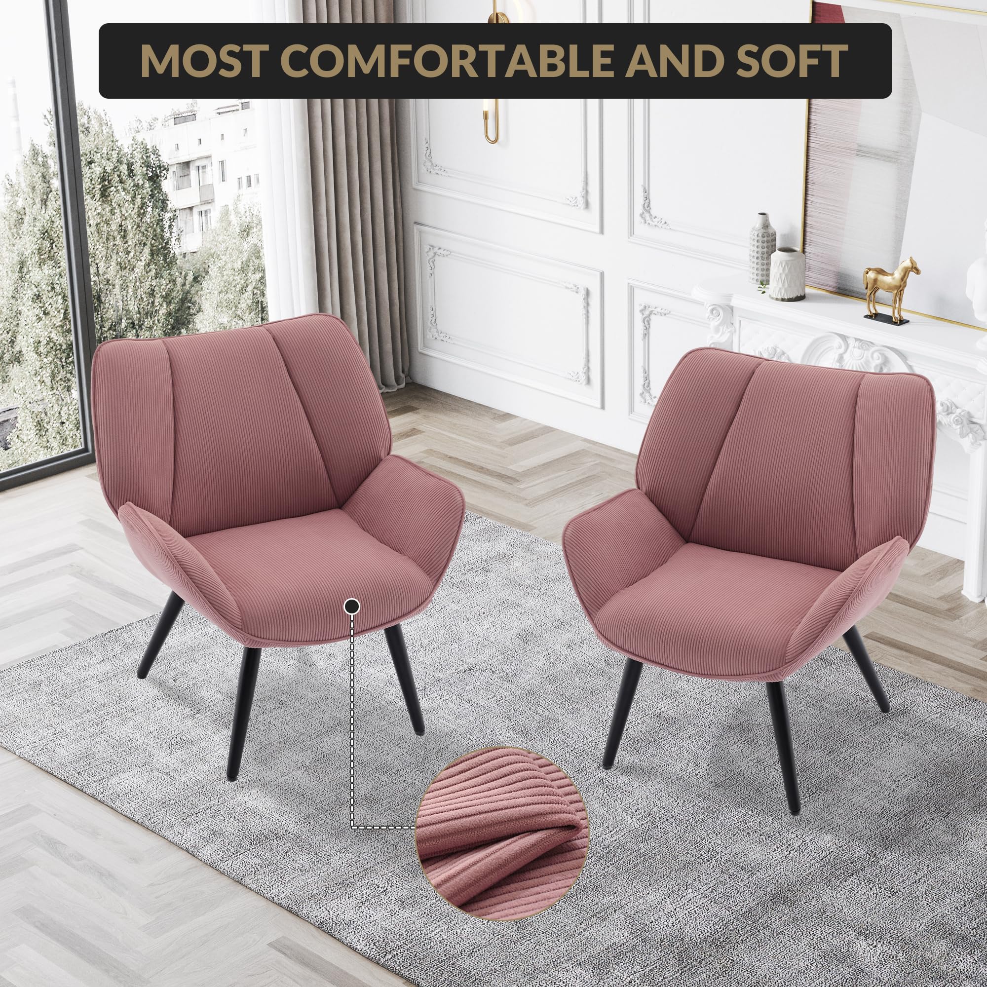 BonHaus Modernas Sillones de suplemento para sala de estar, sillones acolchados con patas metálicas, sillón de lectura relajante para dormitorio, sala de estar y oficina