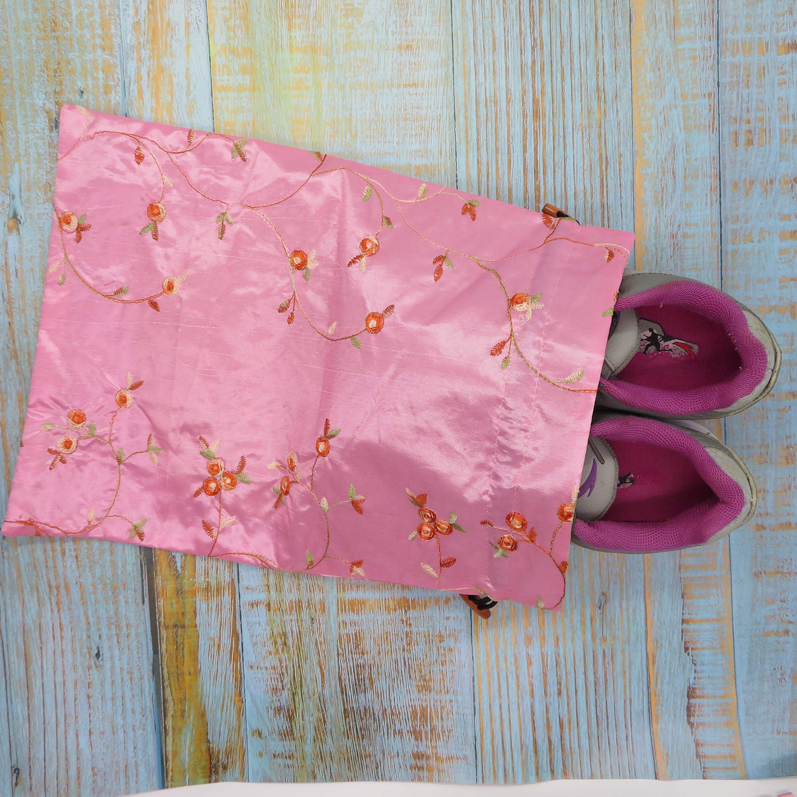 HUIANER 4 Sacchetti Per Scarpe In Seta Ricamata – Multicolore, Dimensioni 35x26 Cm, Misto Seta, Con Coulisse, Lavabili, Per Viaggio E Biancheria - 6