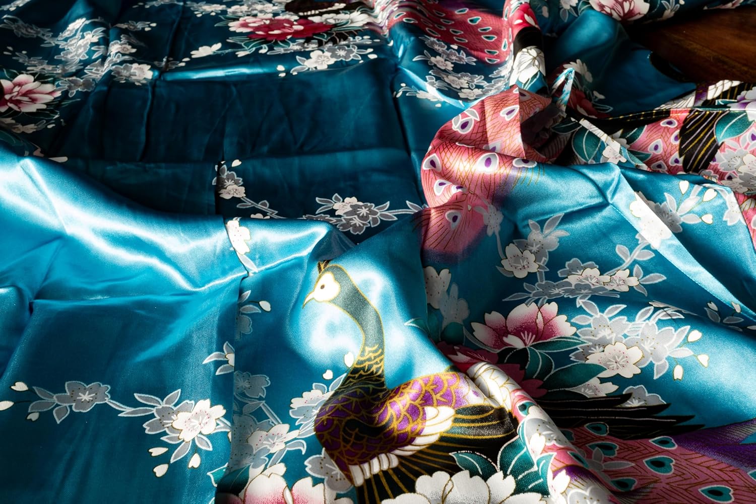 CCcollections Long Kimono Robe for Women, Premium Lightweight Peacock Bridesmaid Robe, Bridal Shower, Birthday Women’s Gift