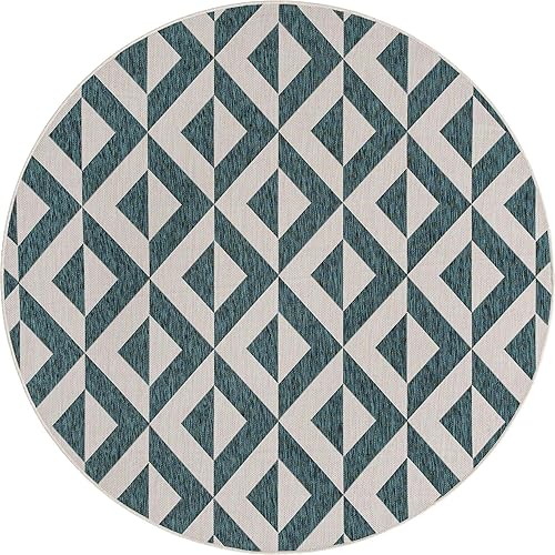 Vista 266 de Unique Loom Unique Loom Outdoor Collection - Alfombra de área - Napa (3 pies 3 pies, redonda, amarillo y aguamarina/amarillo)