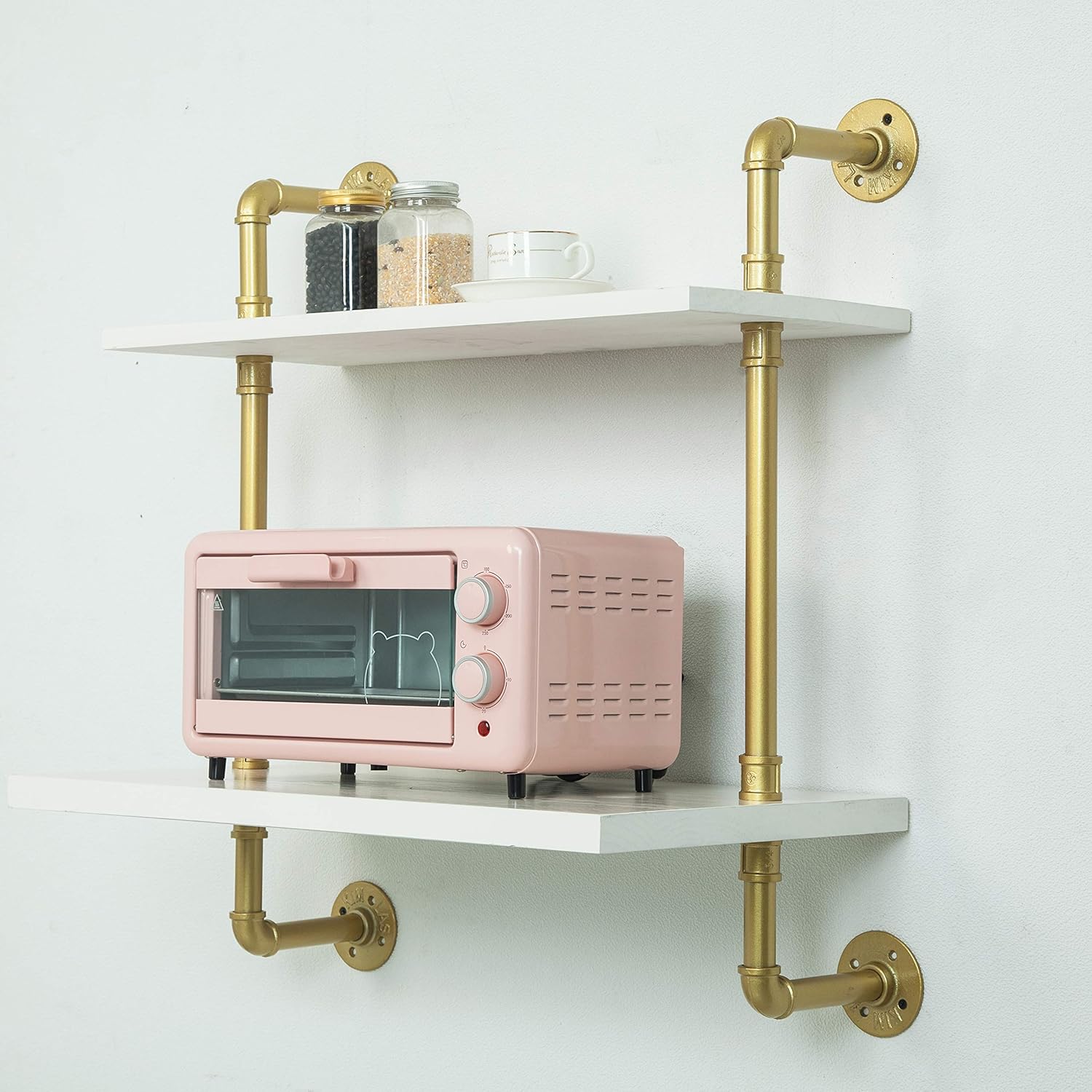 Buy Gold,Industrial Retro Wall Mount Iron Pipe Shelves,Microwave Oven