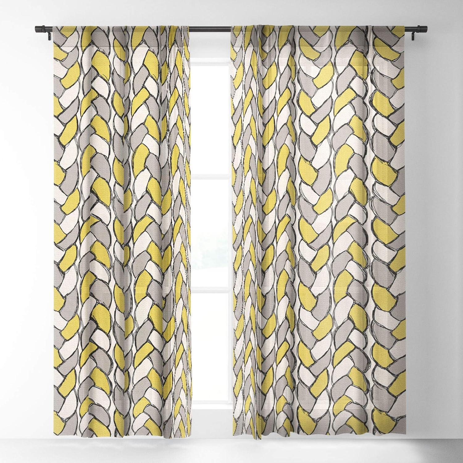Deny Designs Bianca Green Braids Mustard Sheer Curtains, 50" x 84", Yellow