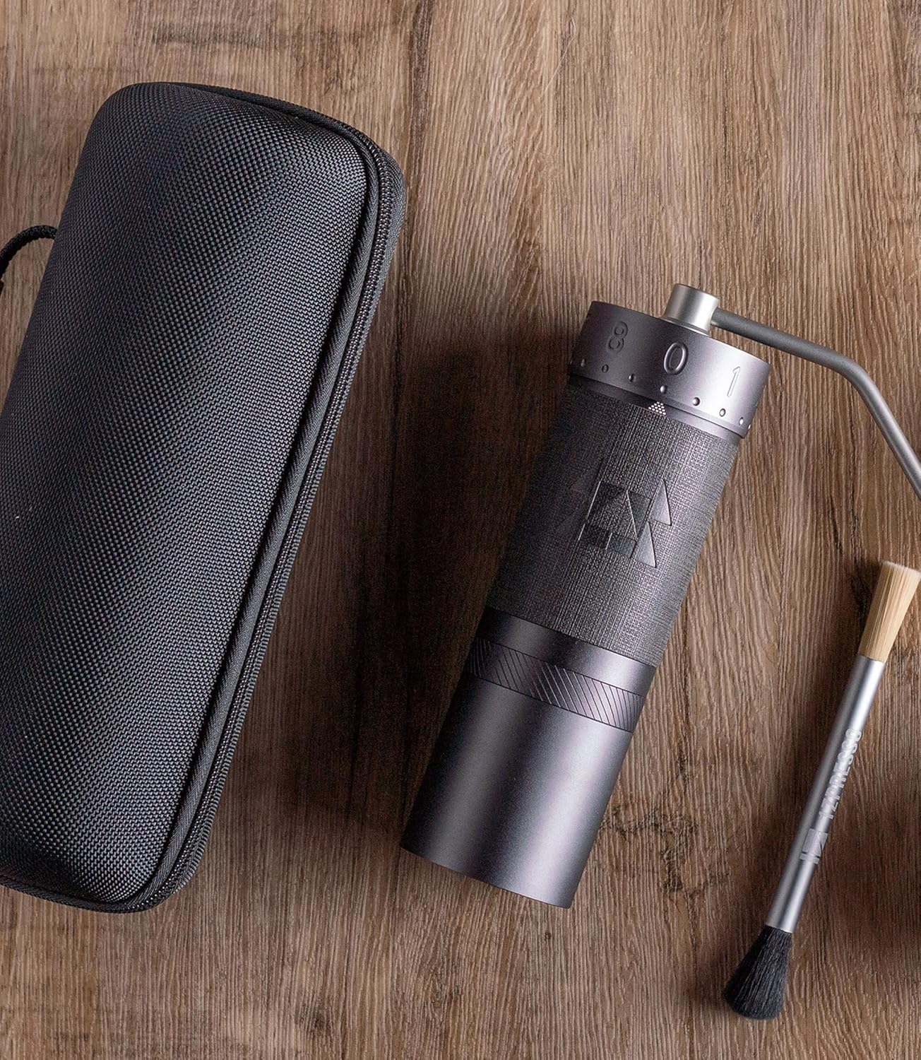 1Zpresso J-Max Manual Coffee Grinder with carrying case and cleaning brush