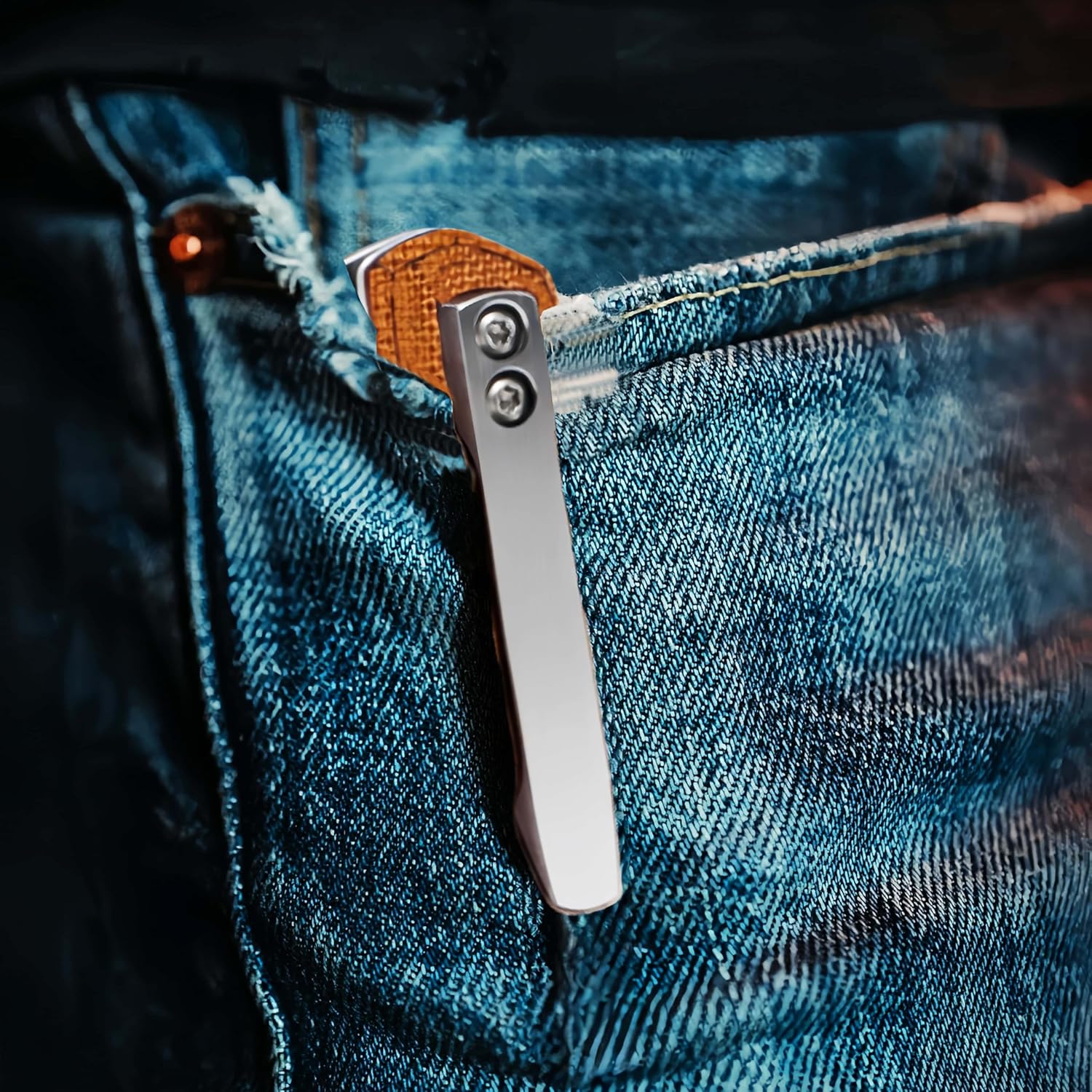 Premium EDC Folding Pocket Knife - D2 Steel Drop Point Blade, Brown Linen Micarta Handle, Smooth Ball Bearing Pivot, Ultra-Lightweight Outdoor Knife with Titanium Clip for Camping & Everyday Carry