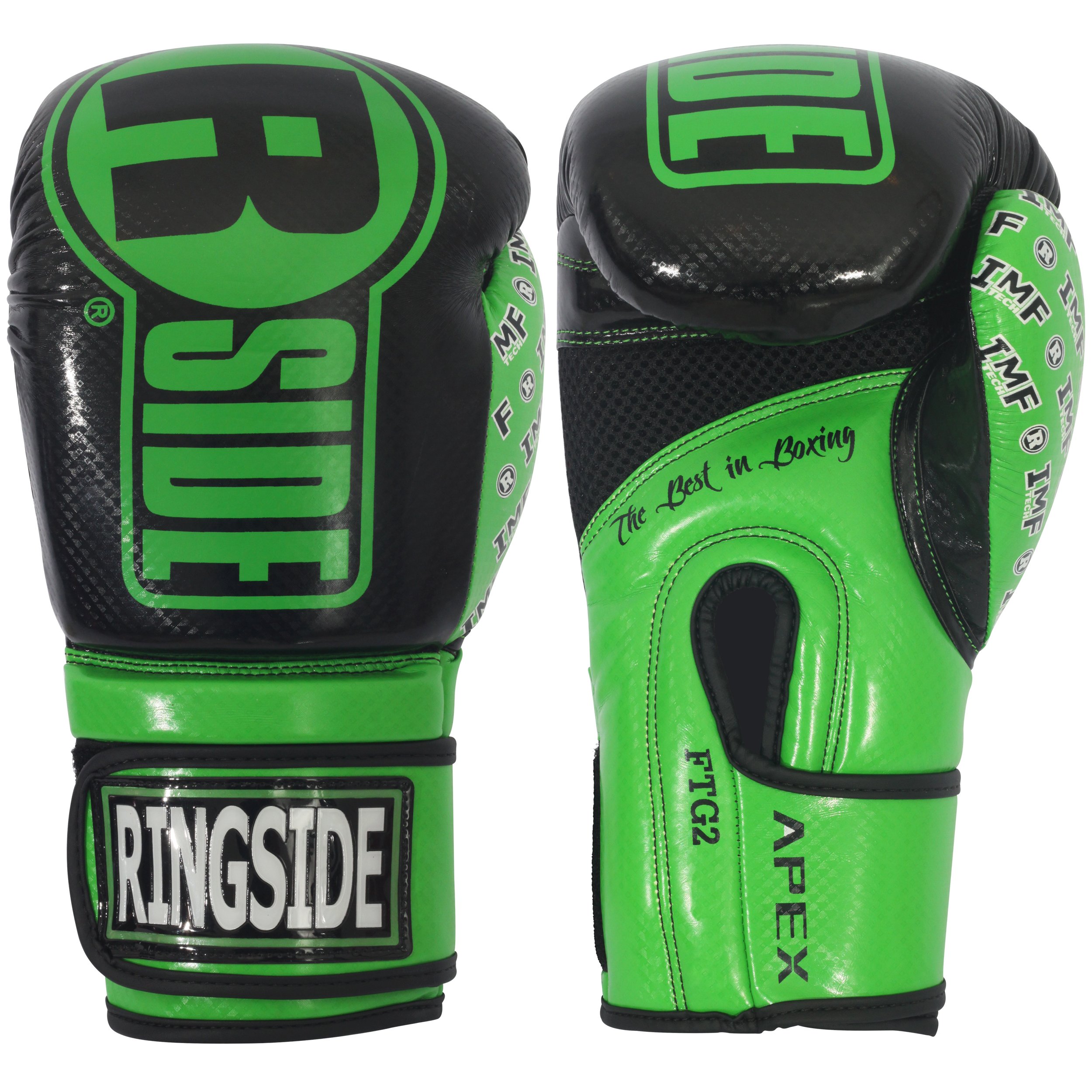 Ringside Apex Flash Sparring Gloves, Black/Green, 14 oz, Training