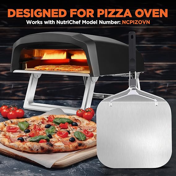 NutriChef Nonstick Pizza Peel - 16 x 12 Aluminum Pizza Paddle w/ Folding Rubber Handle - Oven, Grill, Dishwasher Safe