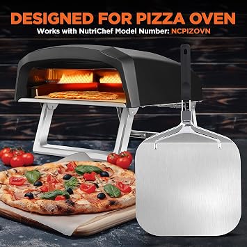 NutriChef Nonstick Pizza Peel - 16 x 12 Aluminum Pizza Paddle w/ Folding Rubber Handle - Oven, Grill, Dishwasher Safe