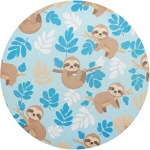 Cute Cartoon Sloths Blue Round Table Placemats, Heat Resistant Non Slip Placemats Round for Kitchen one sizex6