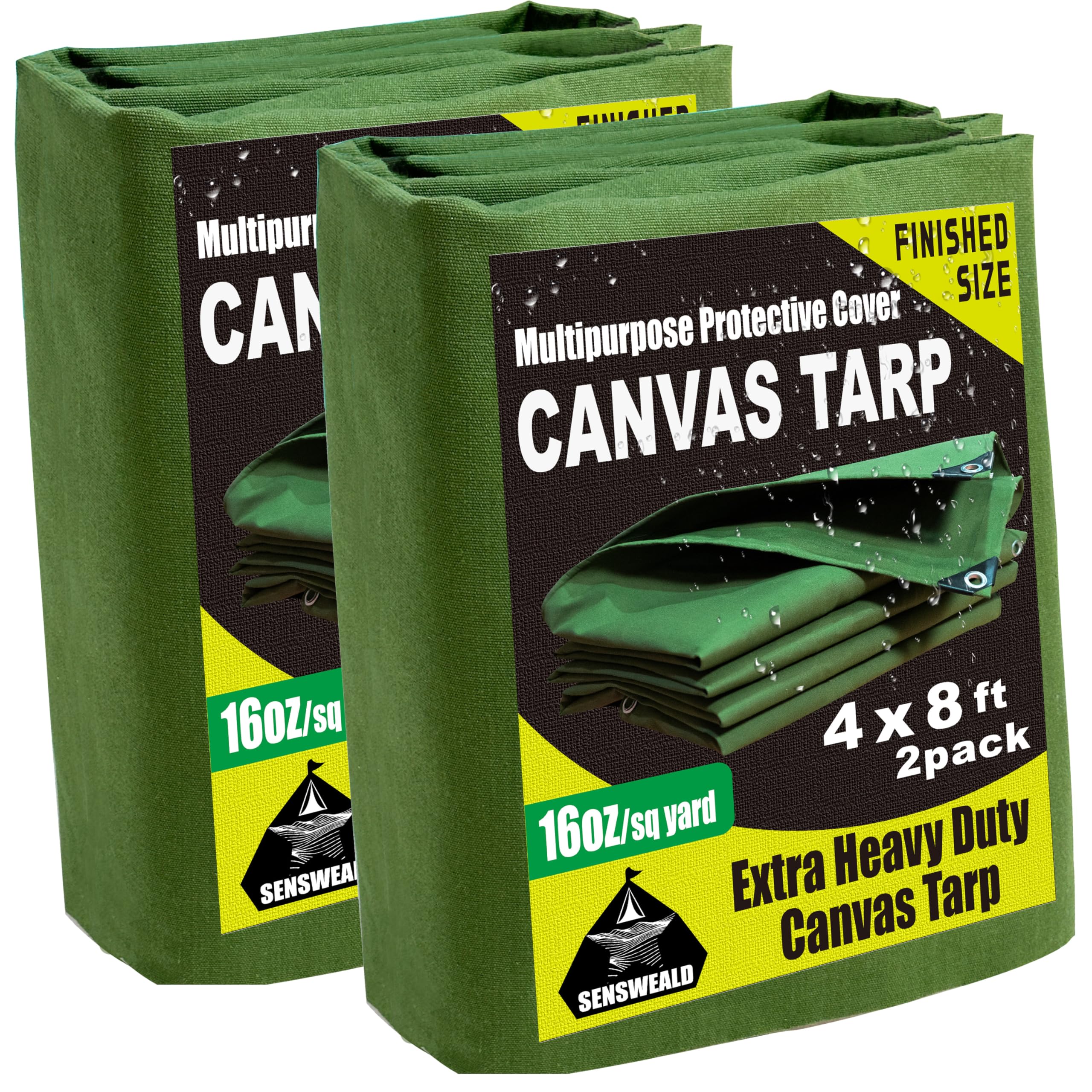 2 Pack Heavy Duty Canvas Tarp 4x8 Feet 16oz Water-Resistant Canvas Cover with Grommets?Tear Resistant, Durable, Multipurpose Protective Green Tarp for Camping, Tent, Car