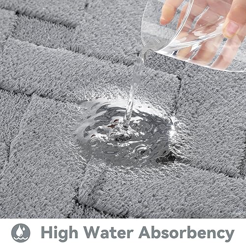 Miniatura 5 de Kmson Juego de 2 tapetes de baño extra suaves para baño, antideslizantes, con respaldo de goma, ultra absorbentes, tapetes de baño (20 x 32 + 17 x