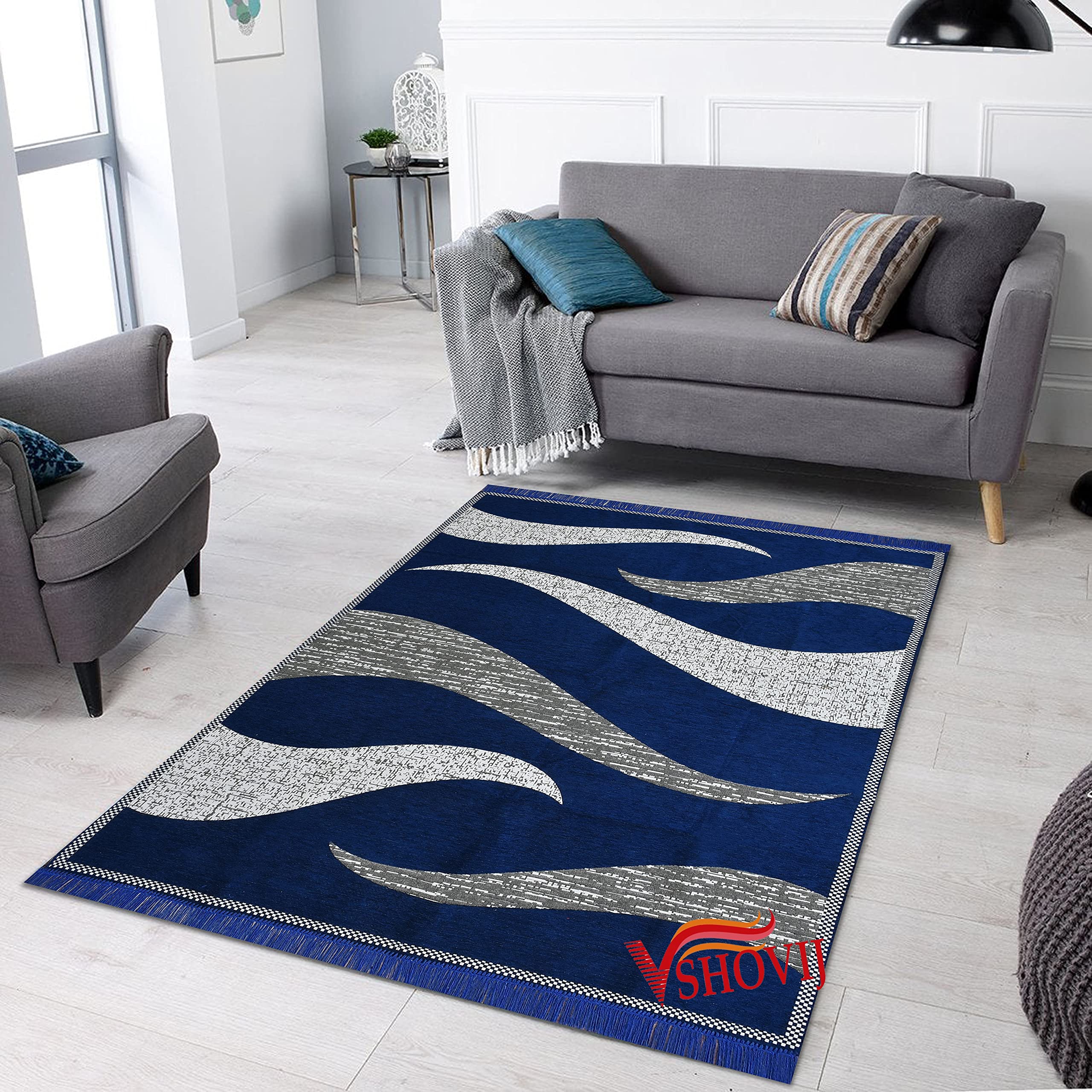 SHOVIJ Designer Chenille Velvet Touch Carpet for Living Room | Bedroom | Hall | Drawing Room | Size - 5 x 7 Feet (Size: 210 cm x 150 cm)-image-48