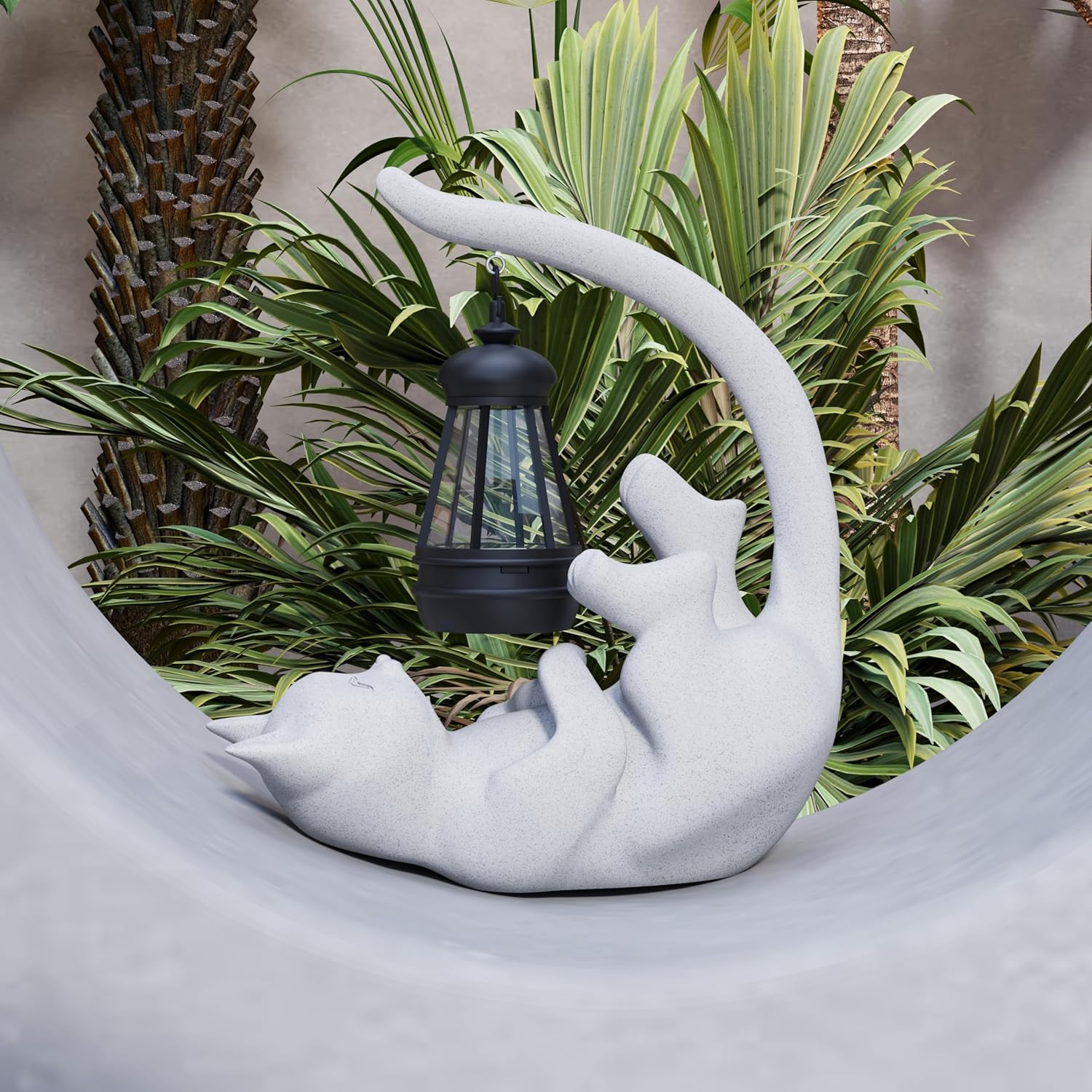 Solar Cat Garden Statue 10 Inch Porch Patio Decor for Outside Yard Decoration Outdoor Unique Housewarming Gardening Birthday Gifts for Cat Lovers Women Grandma Lying