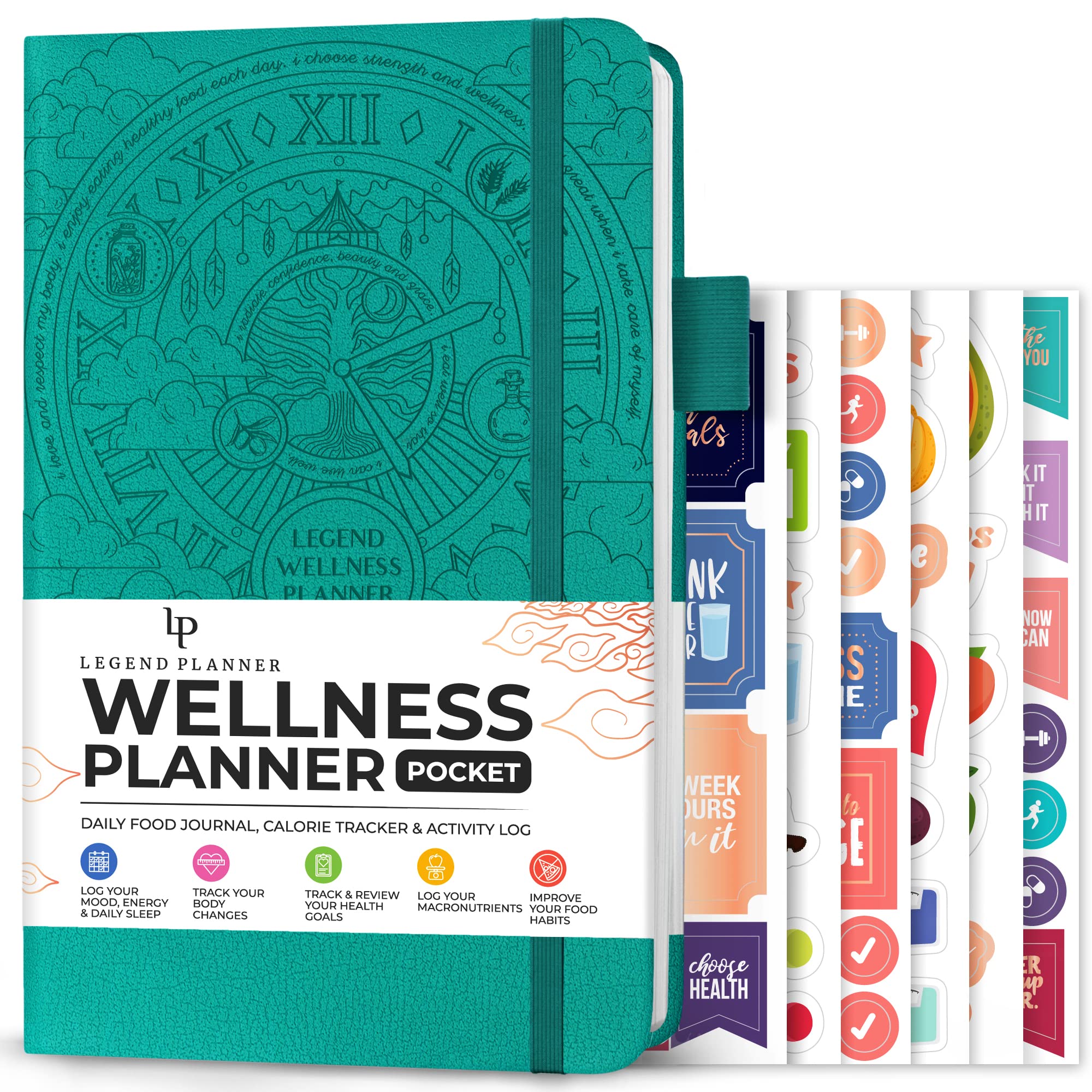 Legend Wellness Planner & Food Journal Pocket – Daily Health Journal with Exercise & Weight Loss Tracker – Nutrition Diary, 6 Months (Turquoise)