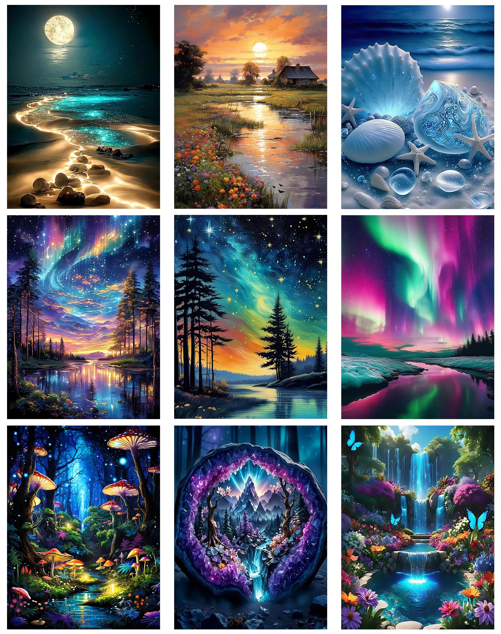 Kits de pintura de diamantes cuadrados, paquete de 9 piezas de arte de