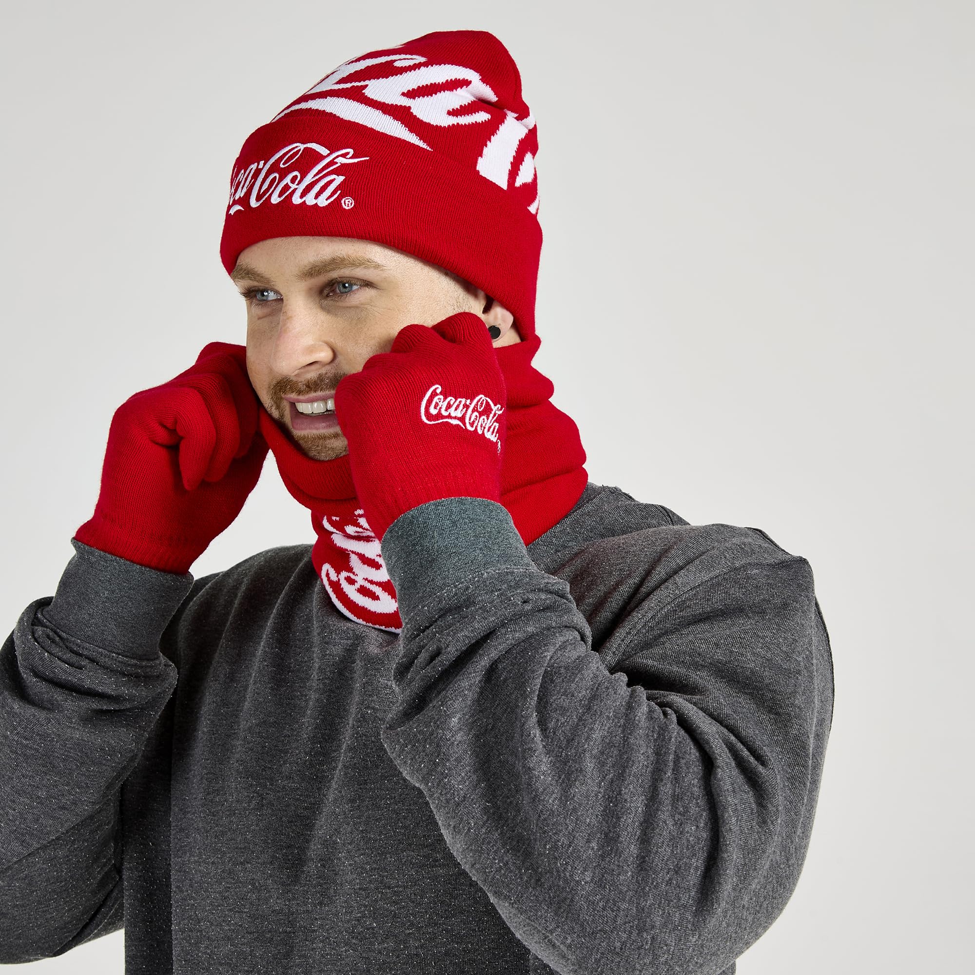 The Gift Scholars Guanti invernali con licenza ufficiale Red Coca-Cola, unisex, per touchscreen, caldi guanti per sport all'aria aperta