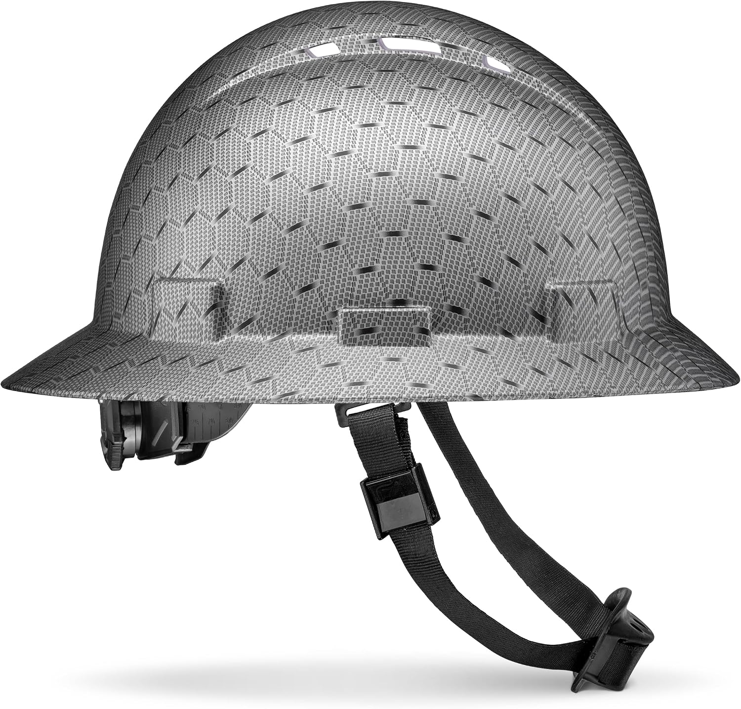 Full Brim Vented Silver & Black Honeycomb Carbon Fiber Design Matte Finish OSHA Hard Hat with 6-Point Suspension