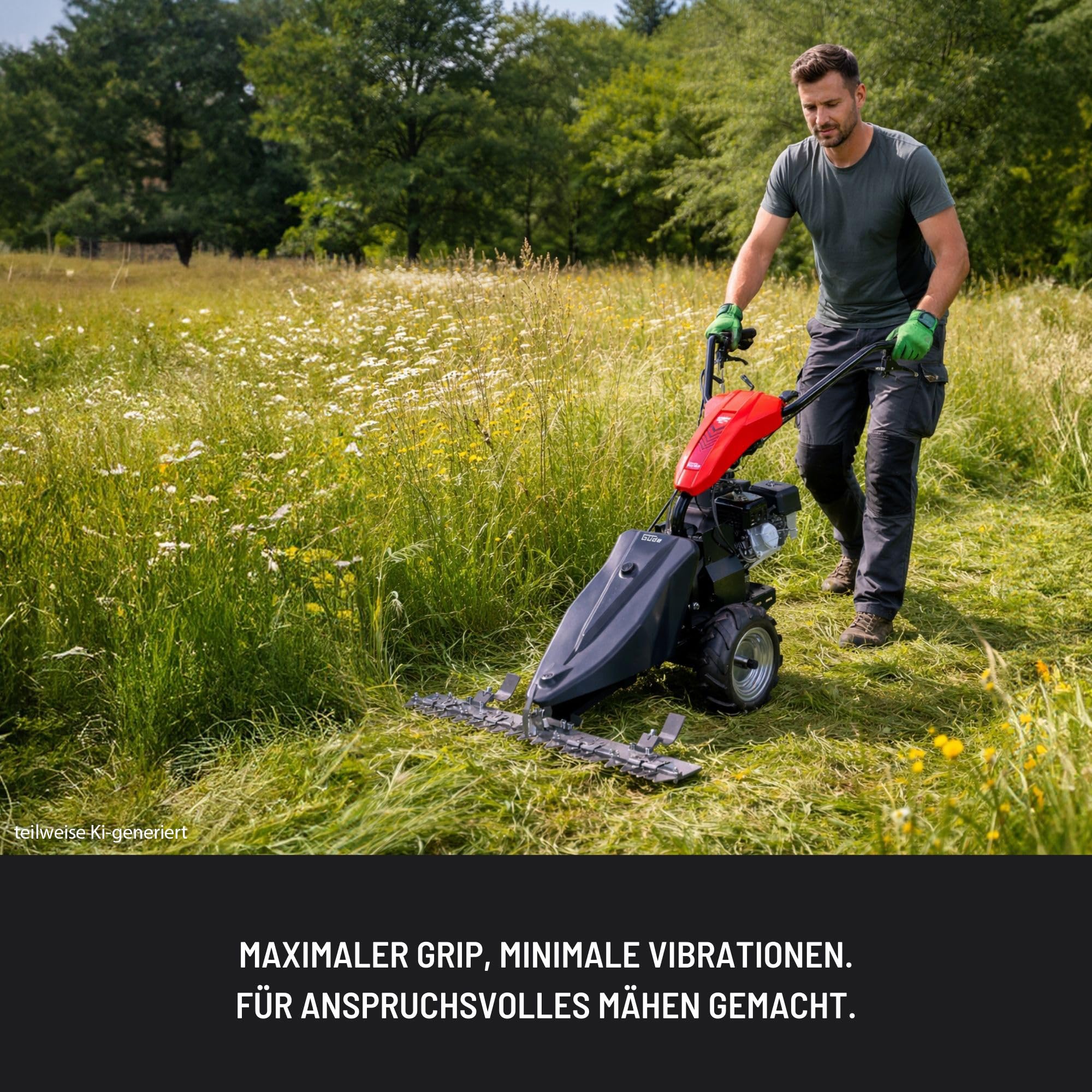 Güde GBM 970-212 Pro Benzin-Balkenmäher - 4-Takt, 212 Kubikzentimeter Hubraum, 4,3 Kilowatt, 5,8 PS, 97 Zentimeter Schnittbreite, 3-8 cm Schnitthöheneinstellung, Radantrieb, vibrationsgedämpfter Holm