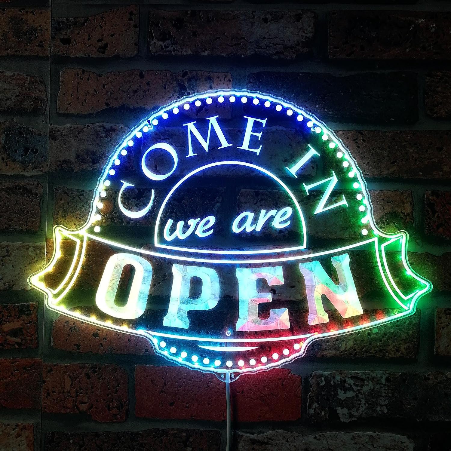 ADVPRO Come in We're Open Ribbon RGB Dynamic Glam LED Sign - Cut-to-Edge Shape - Smart 3D Decoration - Multicolor Signage st06s43-fnd-i0222-c