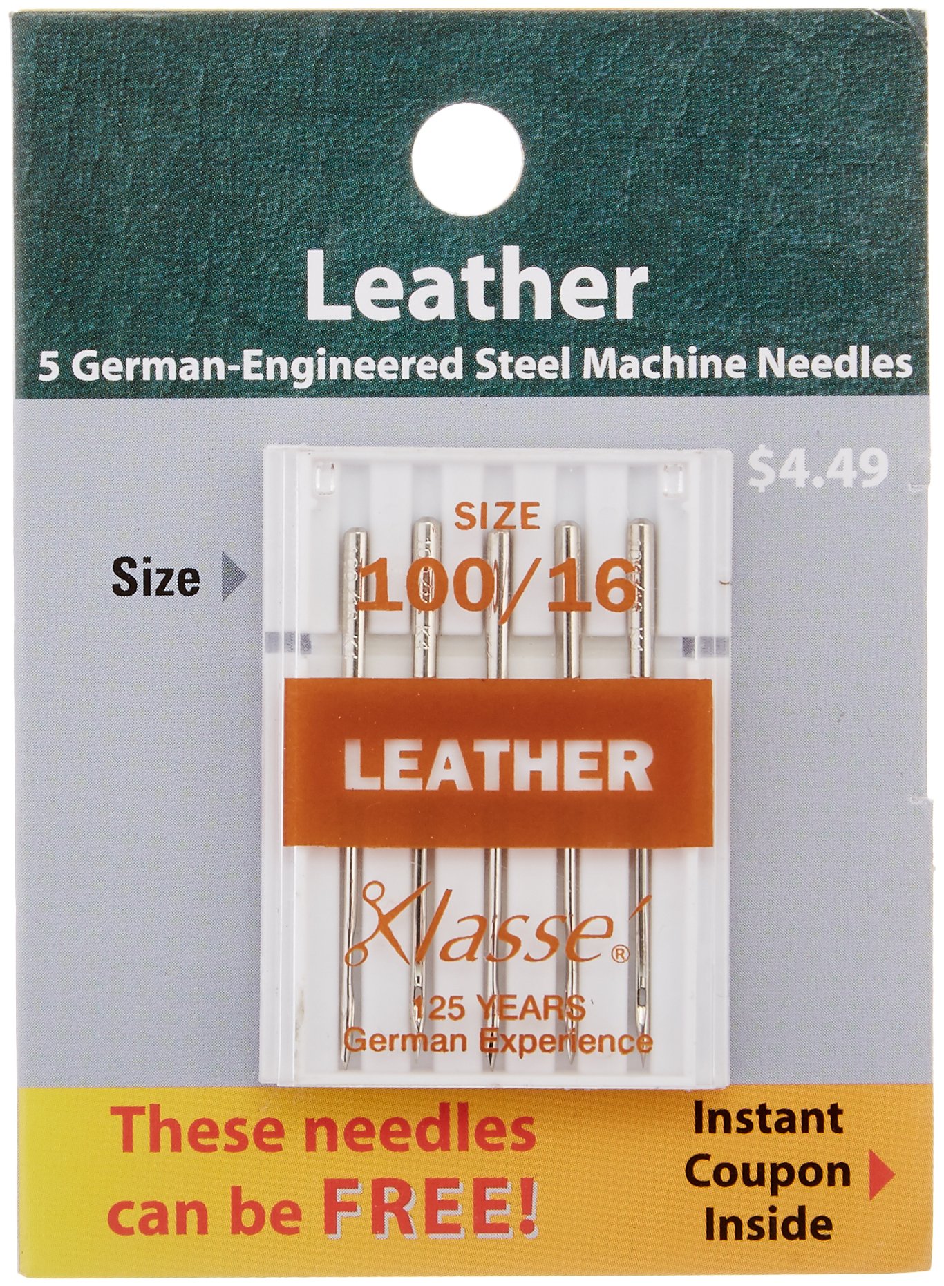 Tacony Corporation Klasse Leather Machine Needles, Size 16/100 5/Pkg