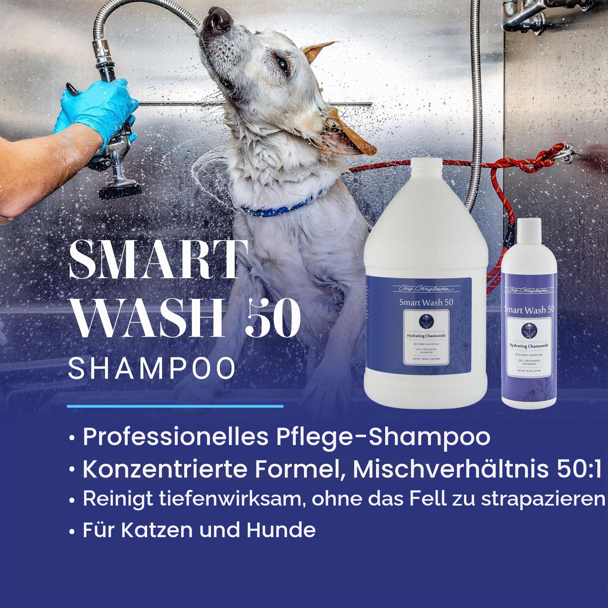 Chris Christensen Smartwash50 Hydrating Chamomile Shampoo - Professionelles Hundeshampoo mit beruhigender Kamillenwirkung - Intensive Feuchtigkeitspflege für strahlendes Fell, 3,8 l