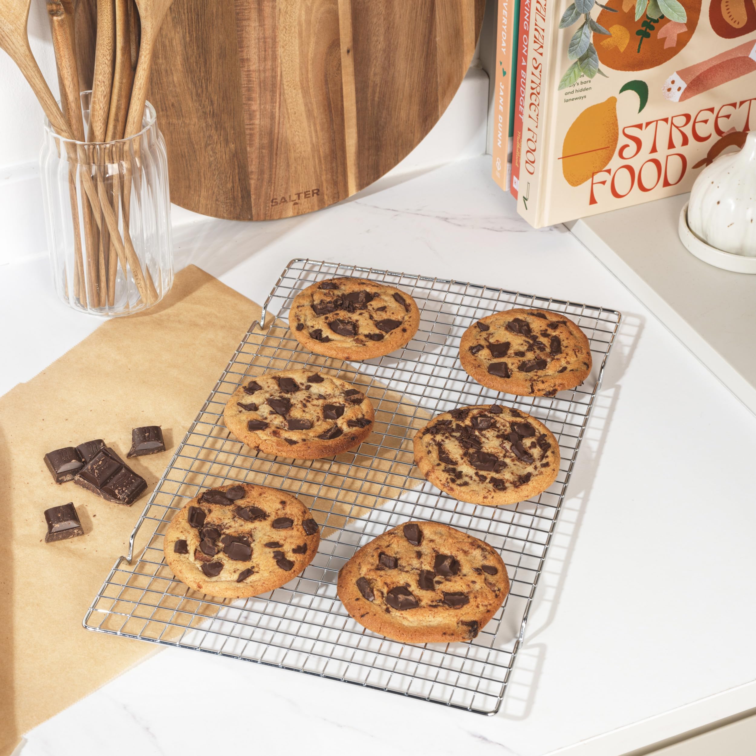 Salter BW12568EU7 Cooling Rack 41 cm Metal Wire Cake Tray for Baking, Large Carbon Steel Rack