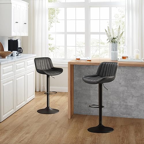 Miniatura 7 de Zouron Juego de 2 taburetes de bar giratorios, taburetes de bar ajustables de altura de mostrador con respaldo alto, taburetes de bar de piel