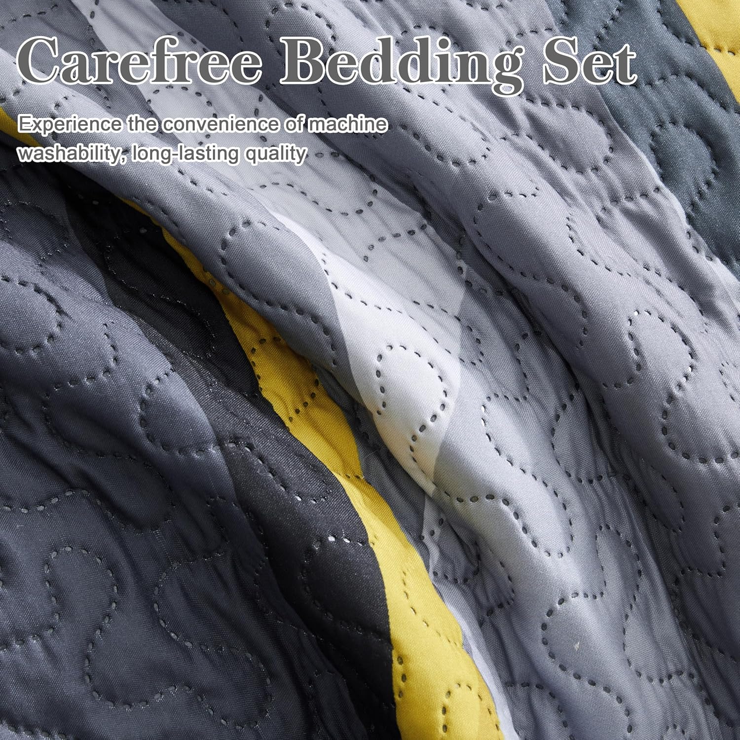 weesire Classic Line Pattern Bedding Quilt Queen Size Modern Grey Yellow and White Stripe Quilt with 2 Shams, Gray and Yellow Comforter Sets Lightweight Breathable Bedspreads Coverlet, 90''x96'' - Image 7