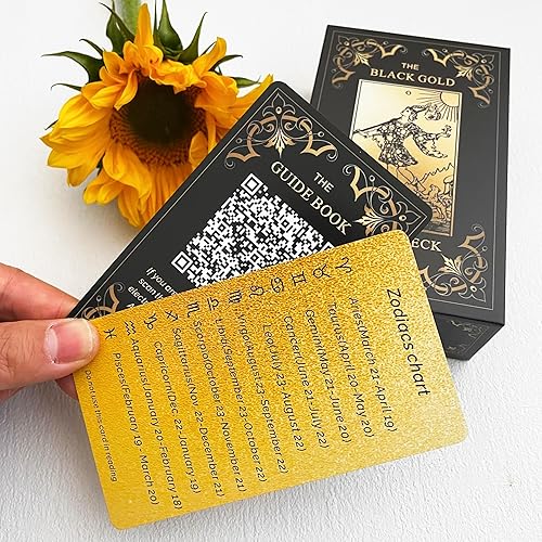 Miniatura 6 de Juego de cartas de tarot de oro negro, cartas de tarot para principiantes con significados, cubierta de bordes dorados dorados con libro guía
