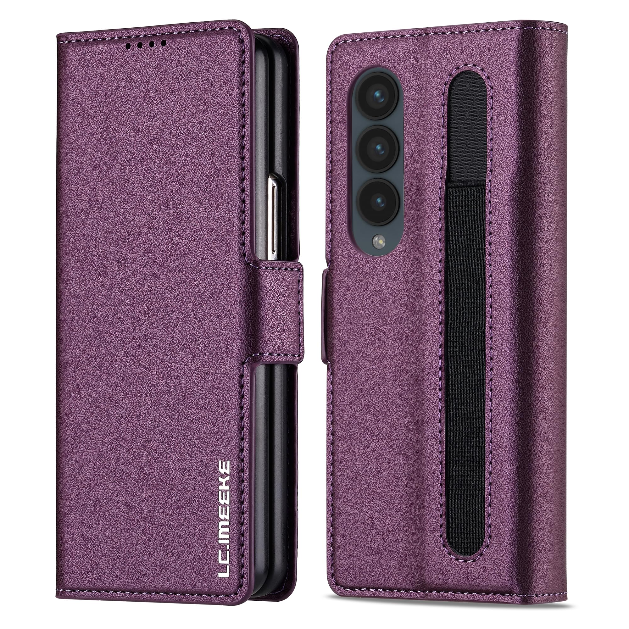 ZHOZEXIN Wallet Pu Leather Case for Samsung Galaxy Z Fold 4,Magnetic Closure Pu Leather with Pen Slot, Cash Slot & Screen Protector Cover Case for