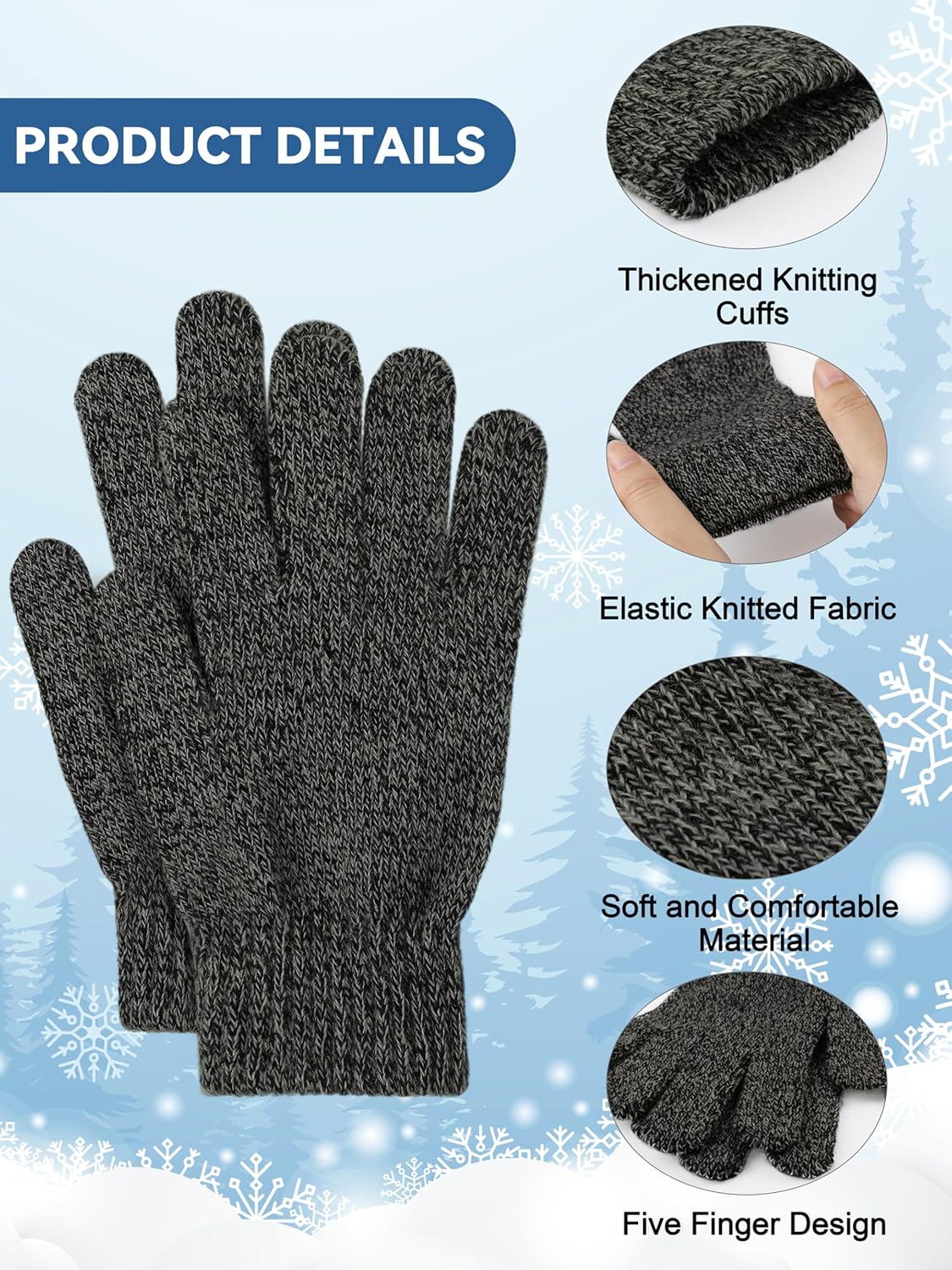 Glooarm 16組 冬用手袋 メンズ レディース ニット ストレッチ 暖かい 大人用 マジックグローブ バルクパック
