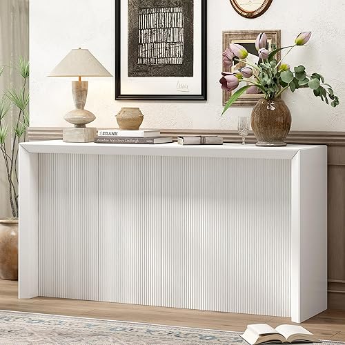 Miniatura 116 de Mesa consola contemporánea con parte superior de madera de hormigón de inspiración industrial, armario de almacenamiento de acento para sala de Gris