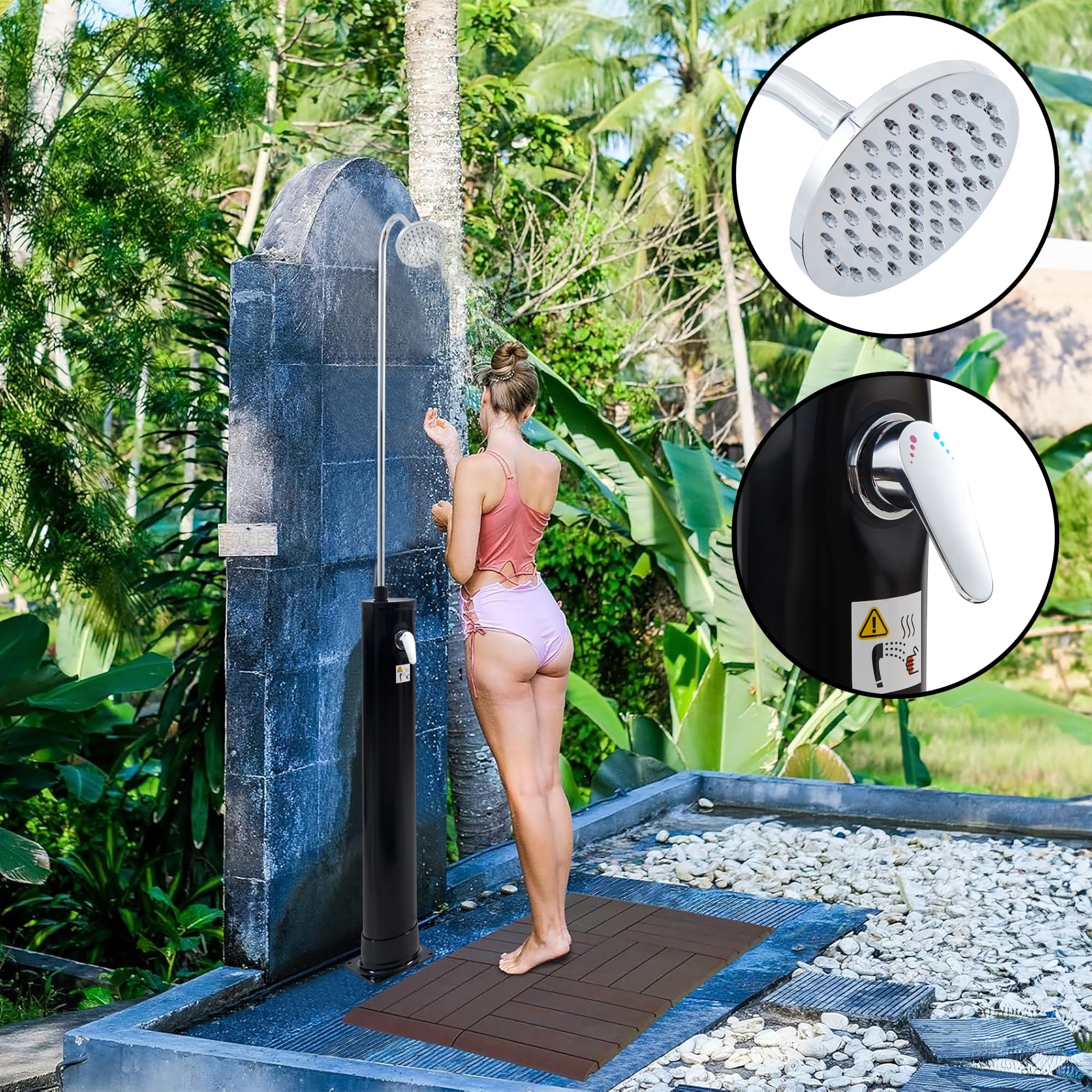casa.pro Doccia Solare da Giardino con Serbatoio da 18 Litri Miscelatore e Soffione Girevole Riscaldamento a Energia Solare Doccia Estiva per Piscina Terrazza 215 cm Nero